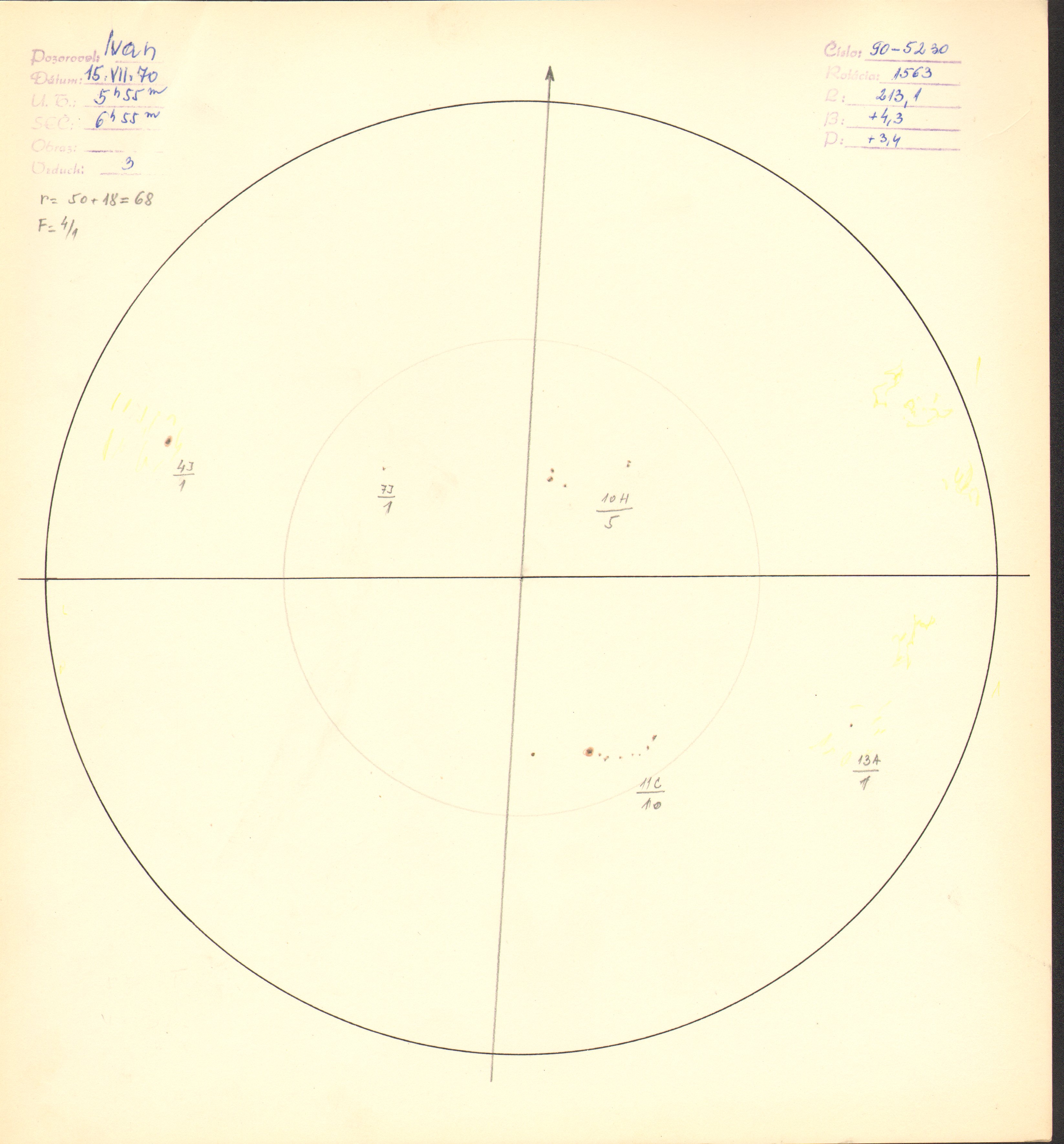 Obrázok zákresu Slnka na deň 15.07.1970