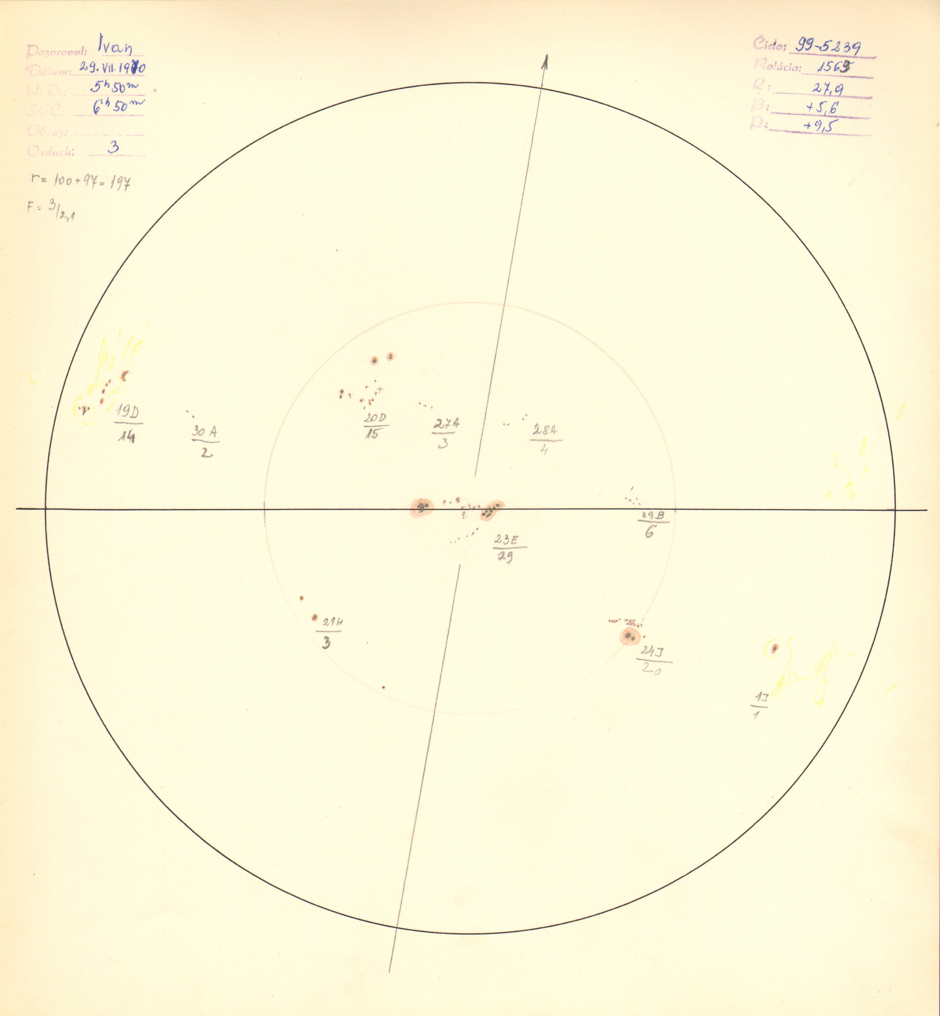 Obrázok zákresu Slnka na deň 29.07.1970