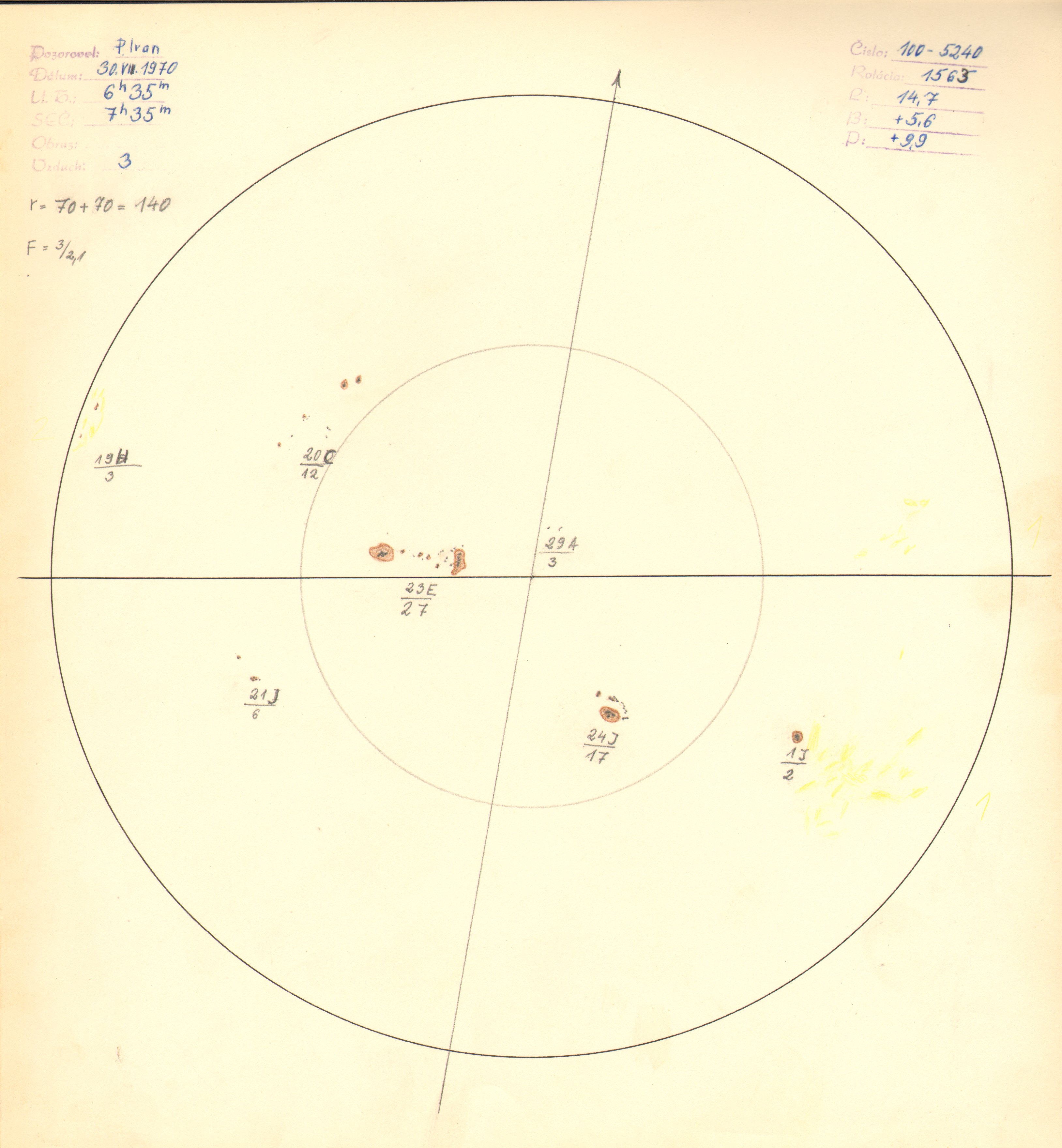 Obrázok zákresu Slnka na deň 30.07.1970