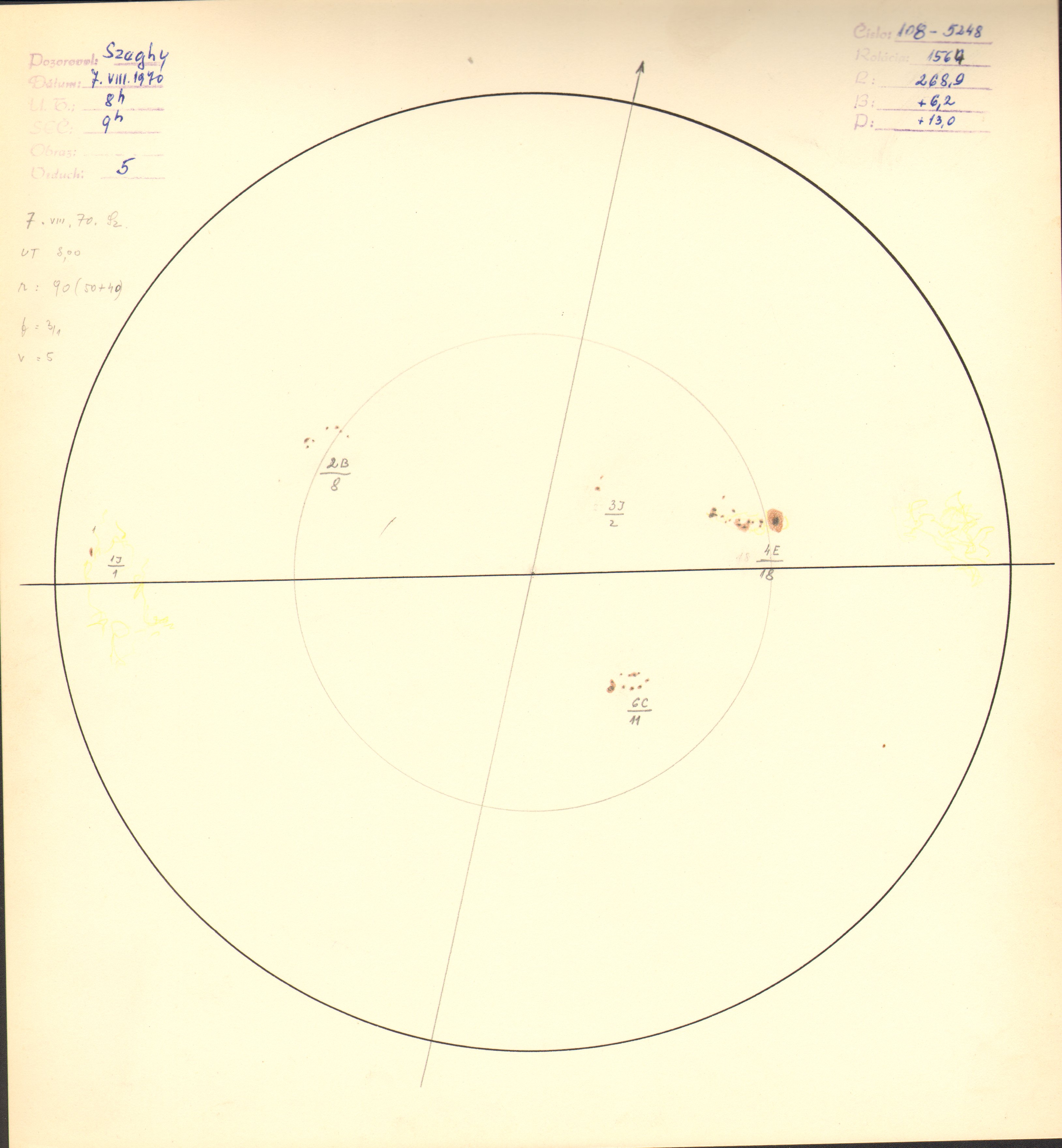 Obrázok zákresu Slnka na deň 07.08.1970