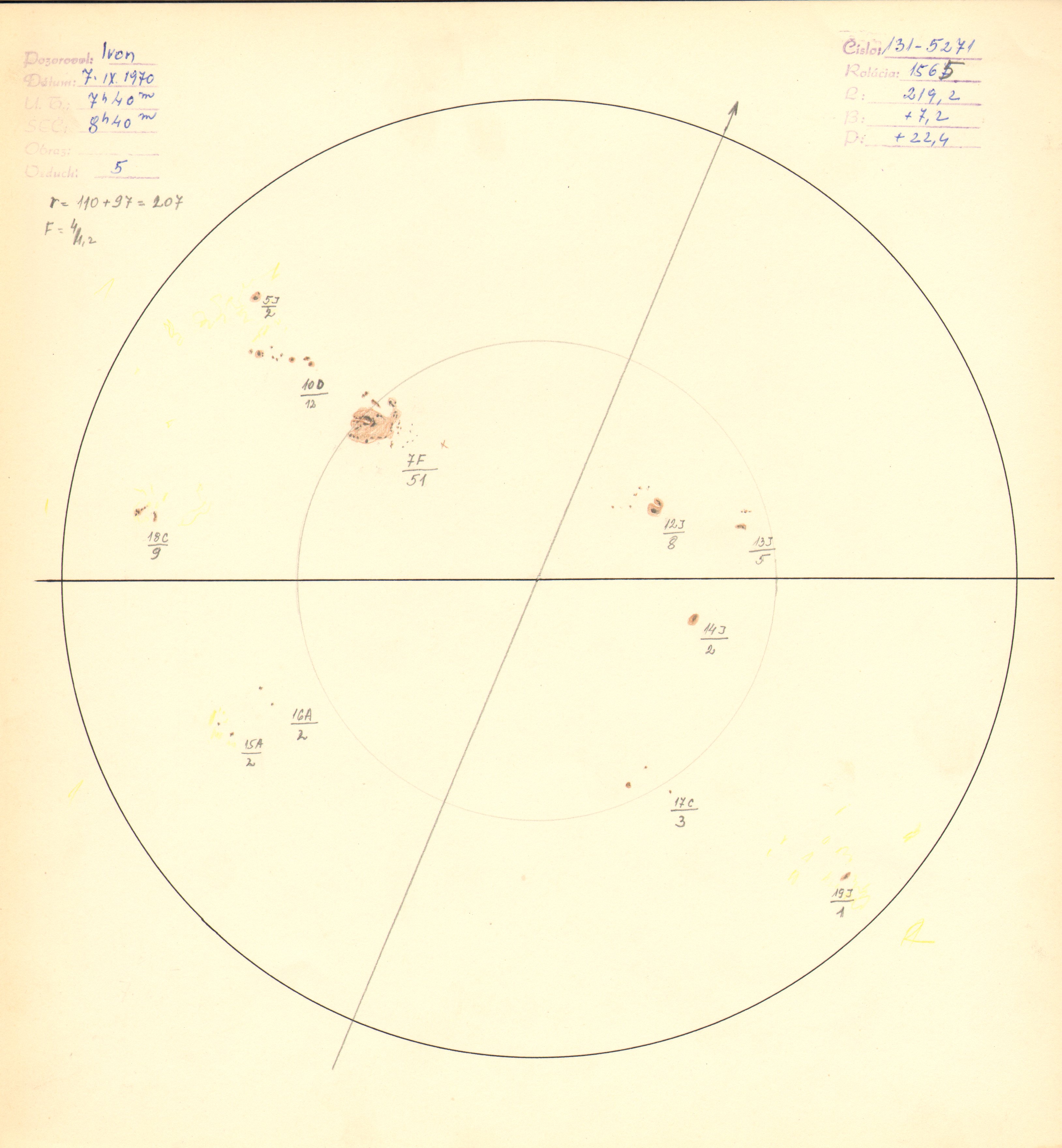 Obrázok zákresu Slnka na deň 07.09.1970