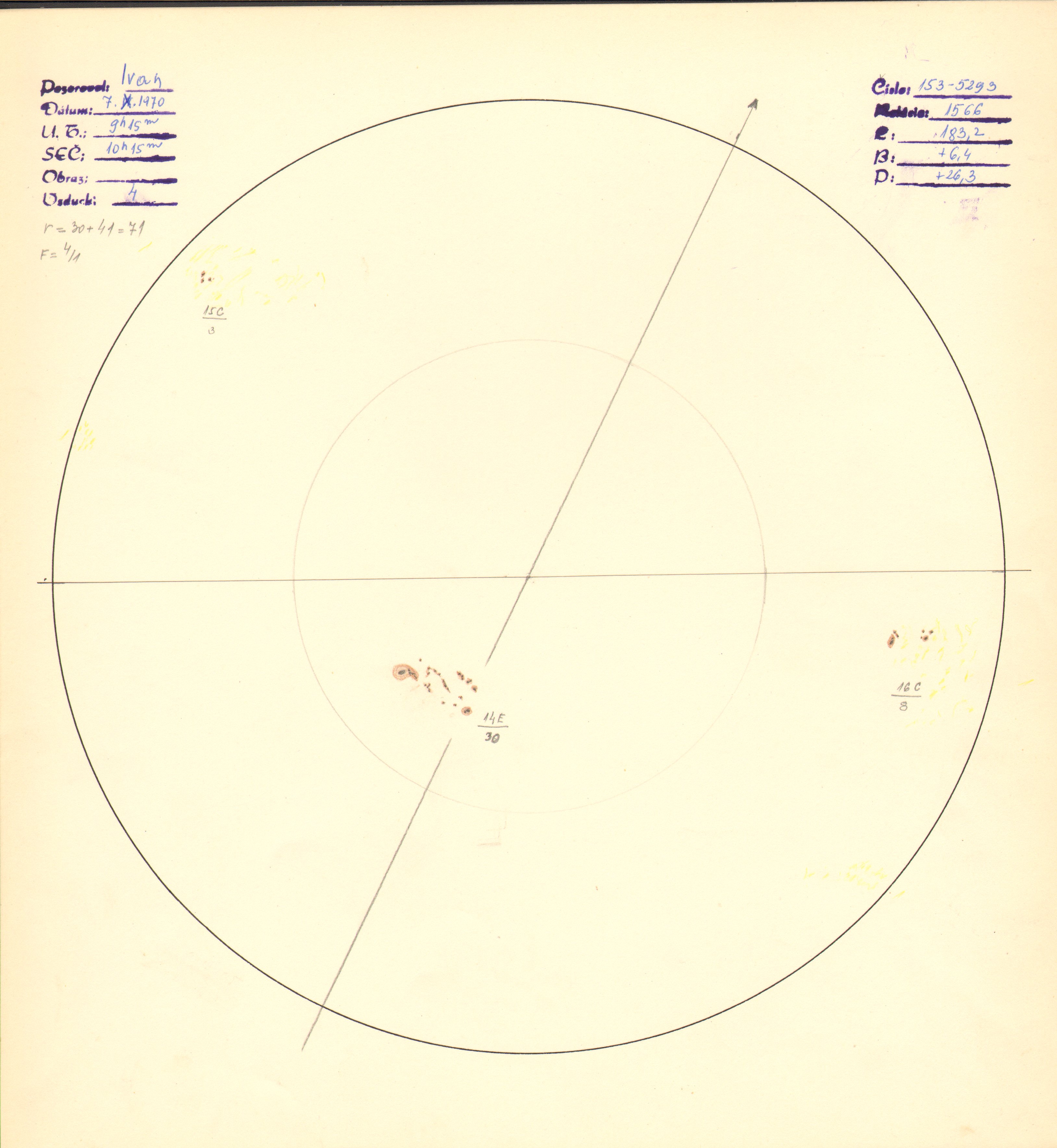 Obrázok zákresu Slnka na deň 07.10.1970