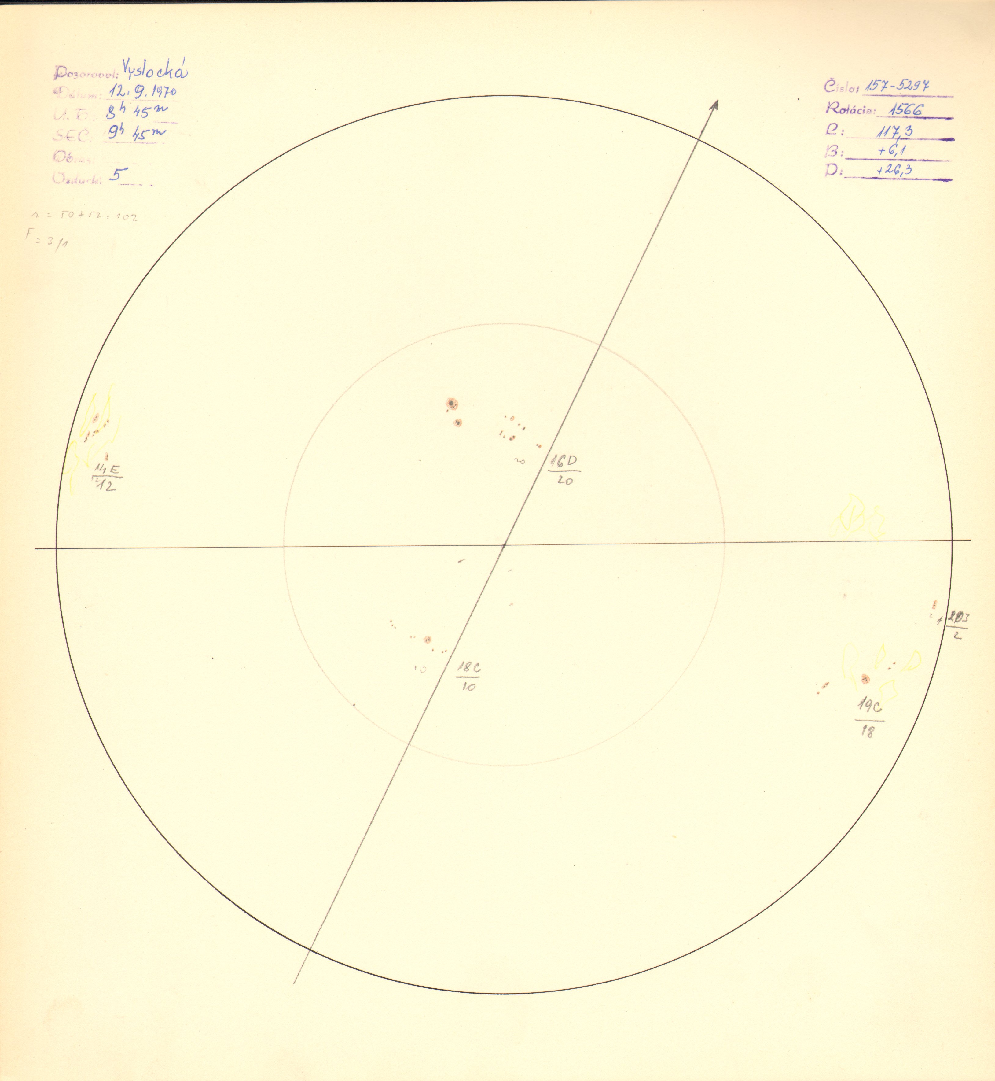 Obrázok zákresu Slnka na deň 12.10.1970
