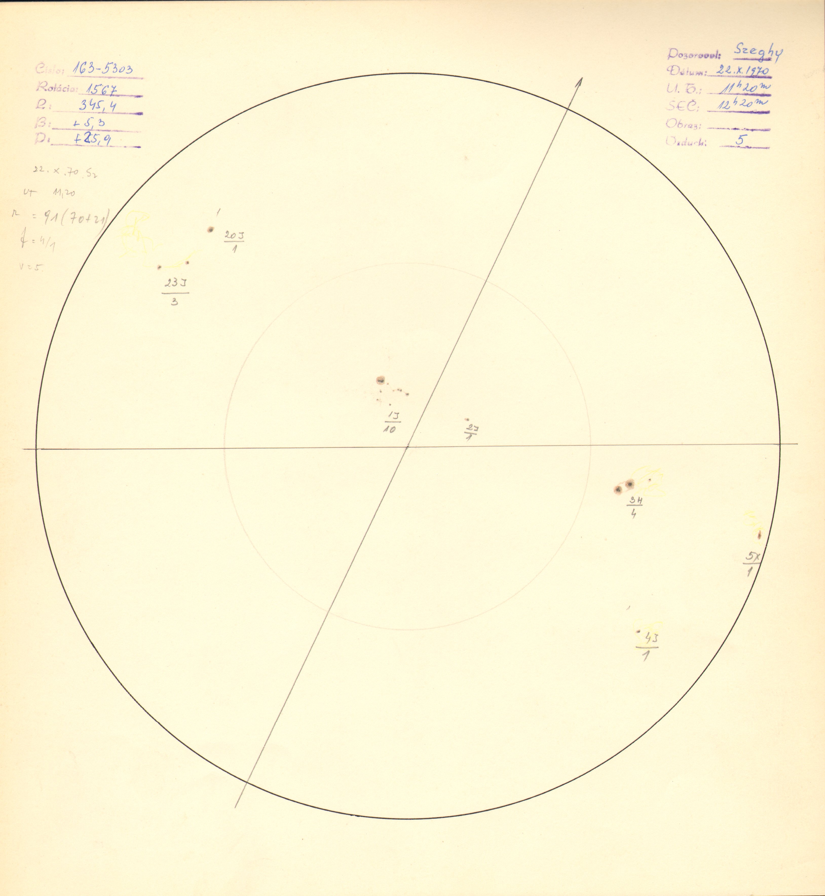 Obrázok zákresu Slnka na deň 22.10.1970