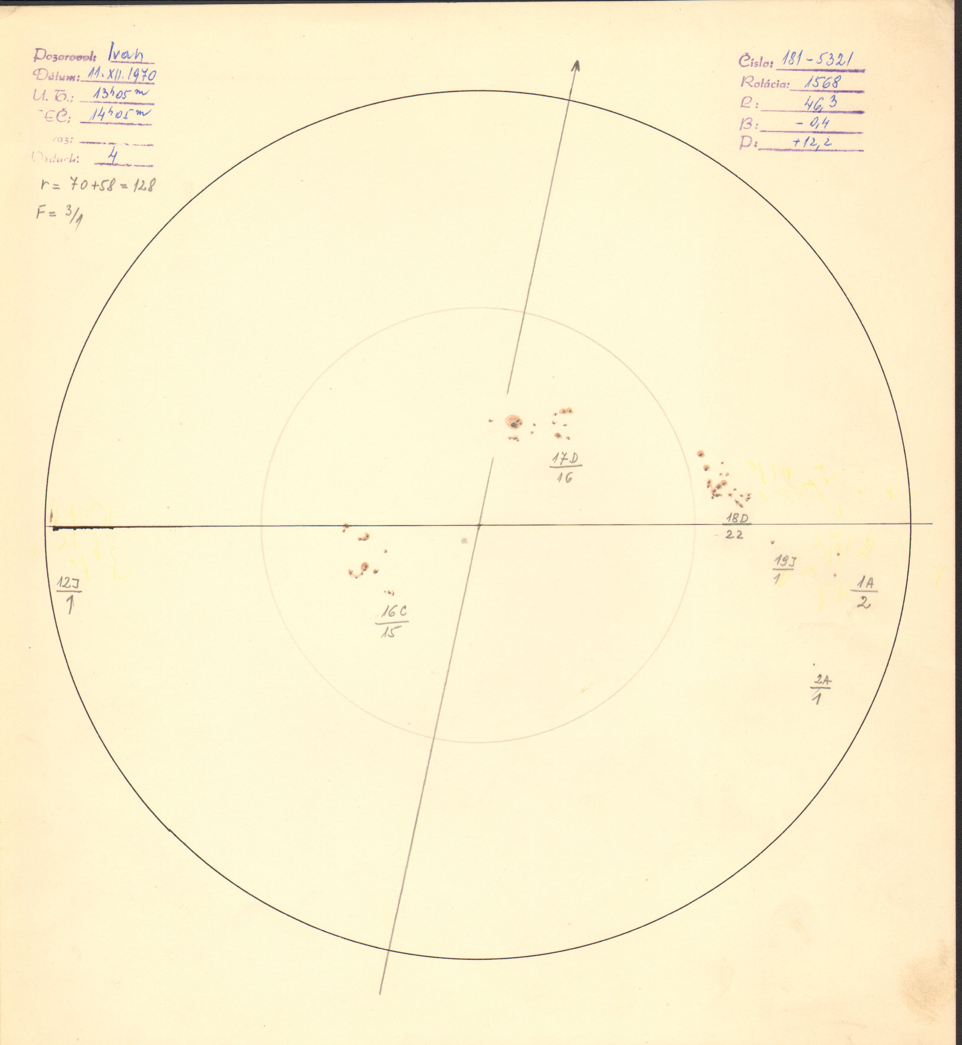 Obrázok zákresu Slnka na deň 11.12.1970