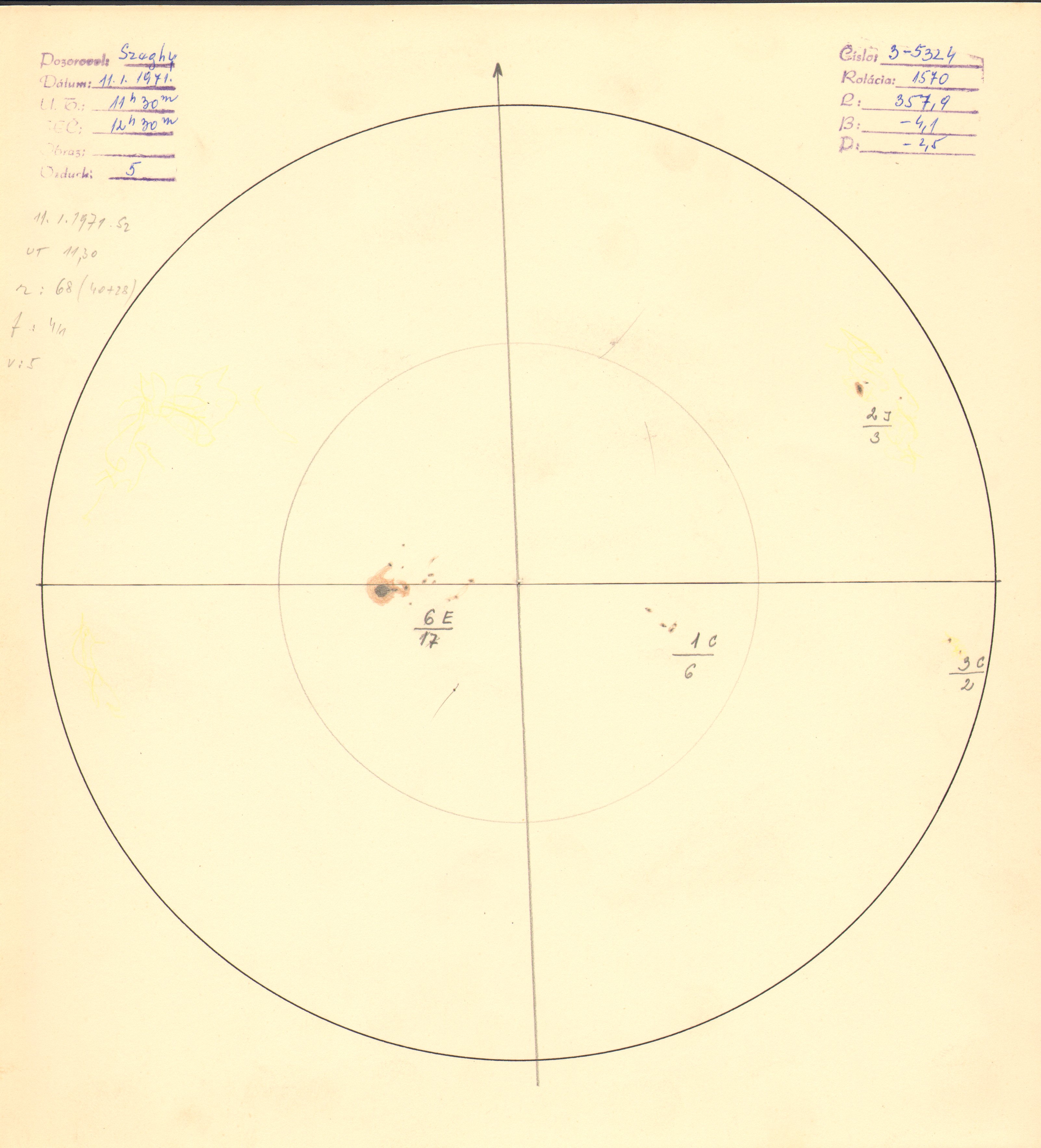 Obrázok zákresu Slnka na deň 11.01.1971