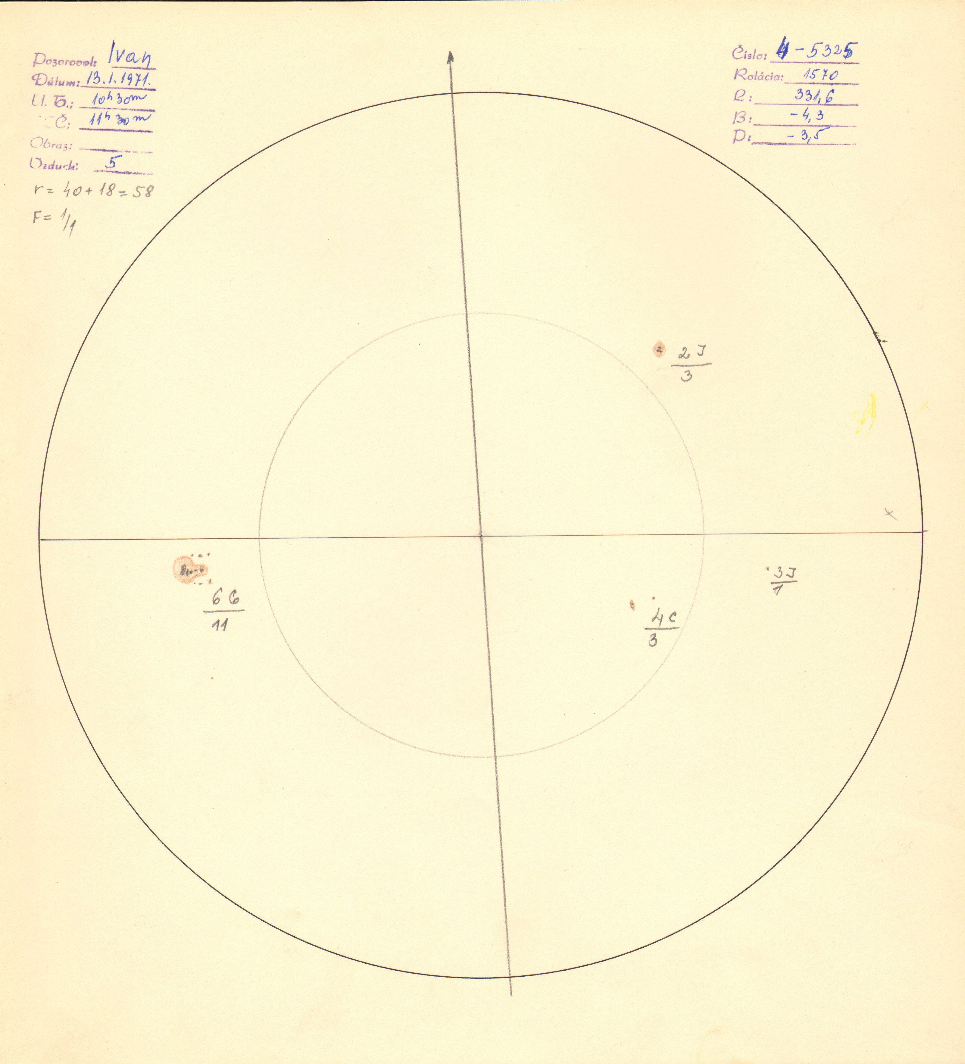 Obrázok zákresu Slnka na deň 13.01.1971