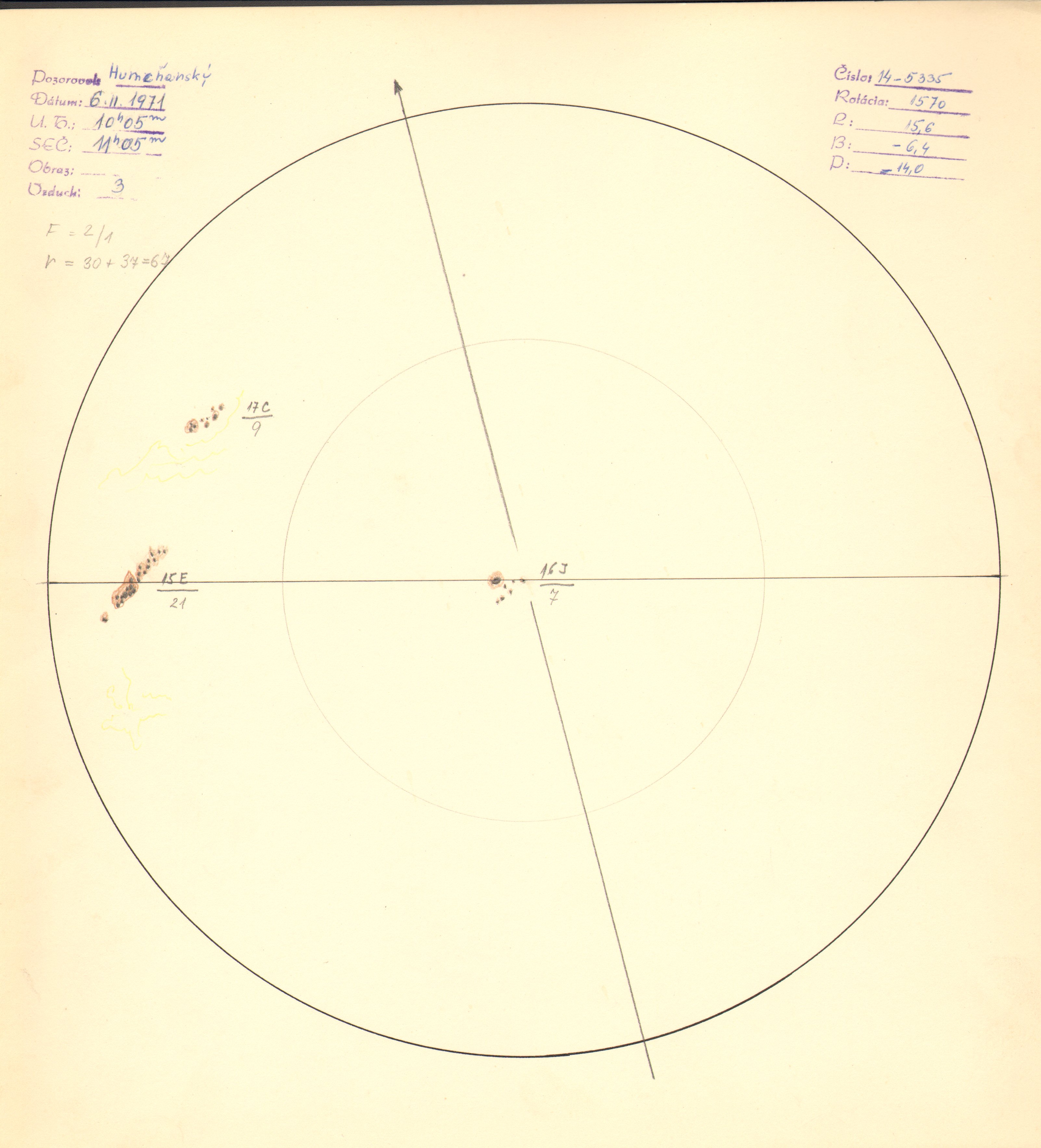 Obrázok zákresu Slnka na deň 06.02.1971