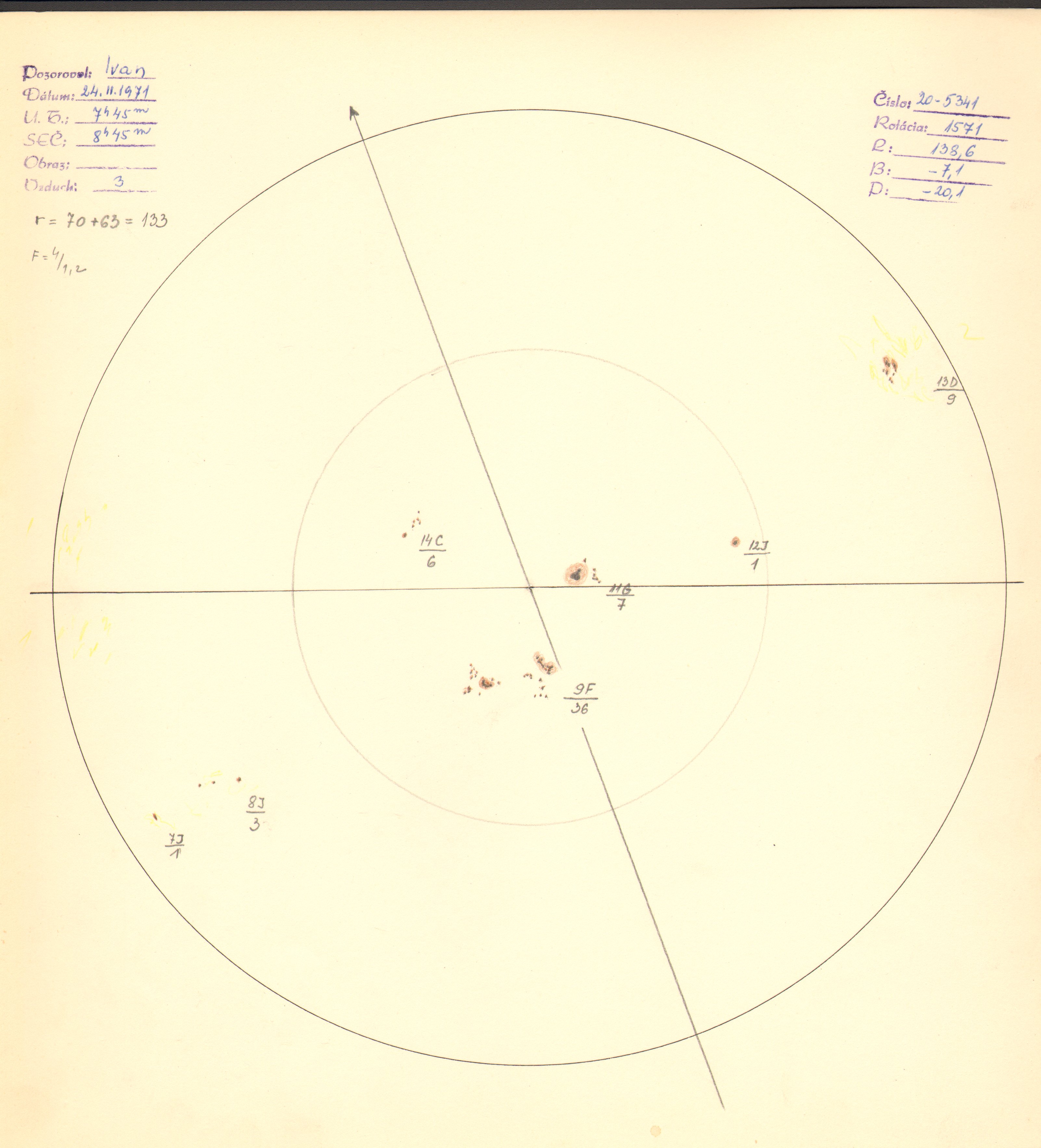 Obrázok zákresu Slnka na deň 24.02.1971