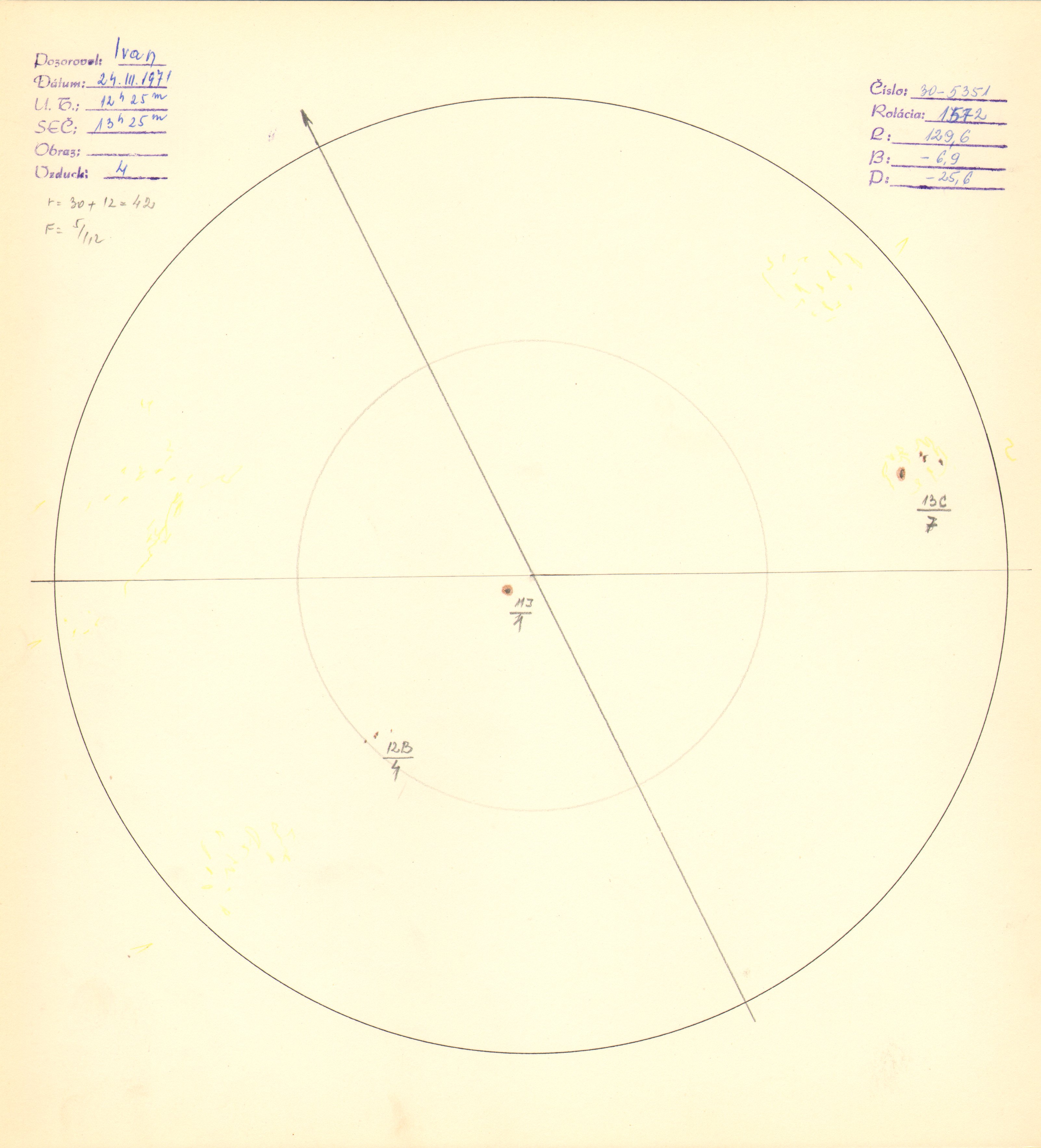 Obrázok zákresu Slnka na deň 24.03.1971