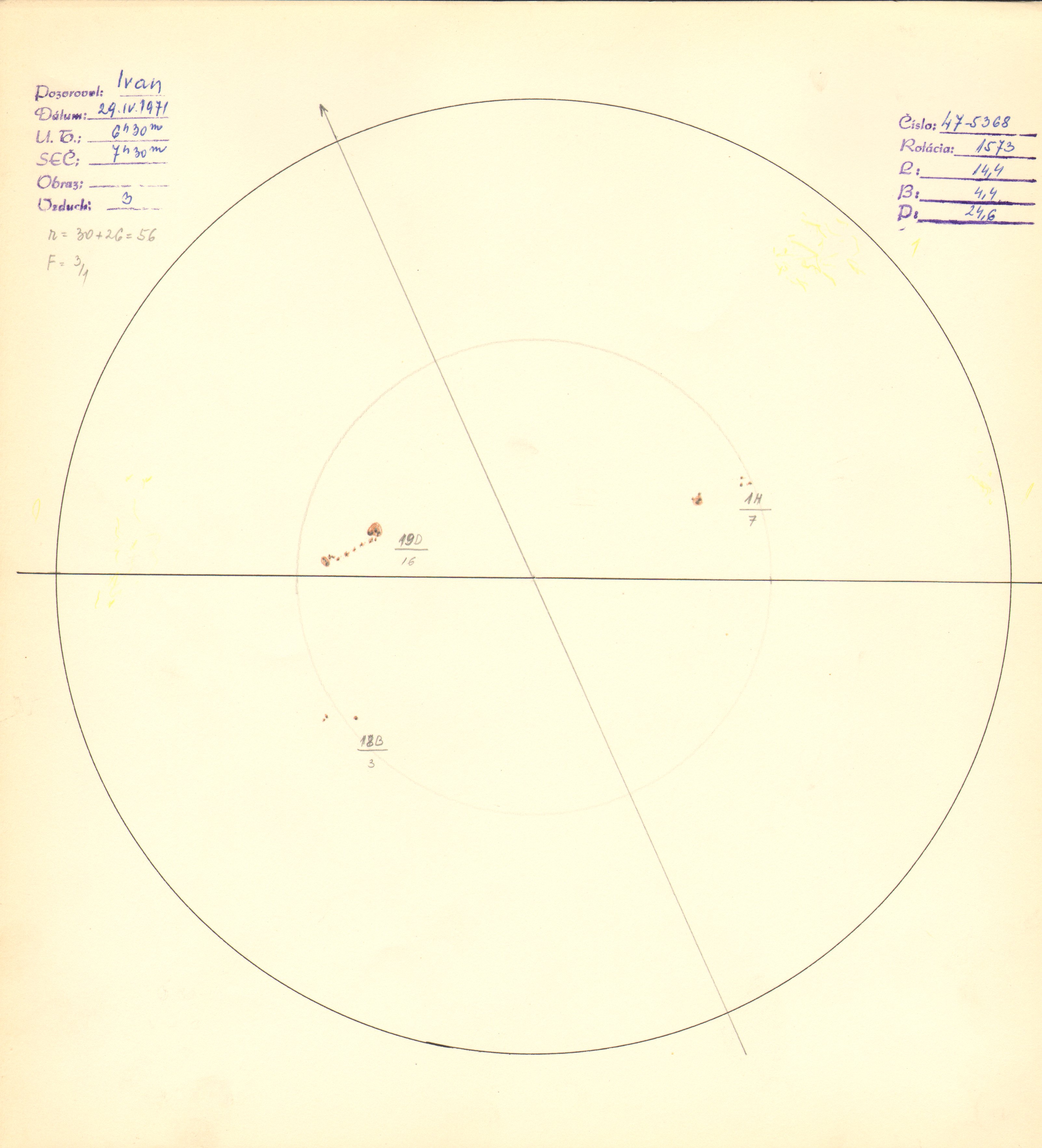 Obrázok zákresu Slnka na deň 29.04.1971