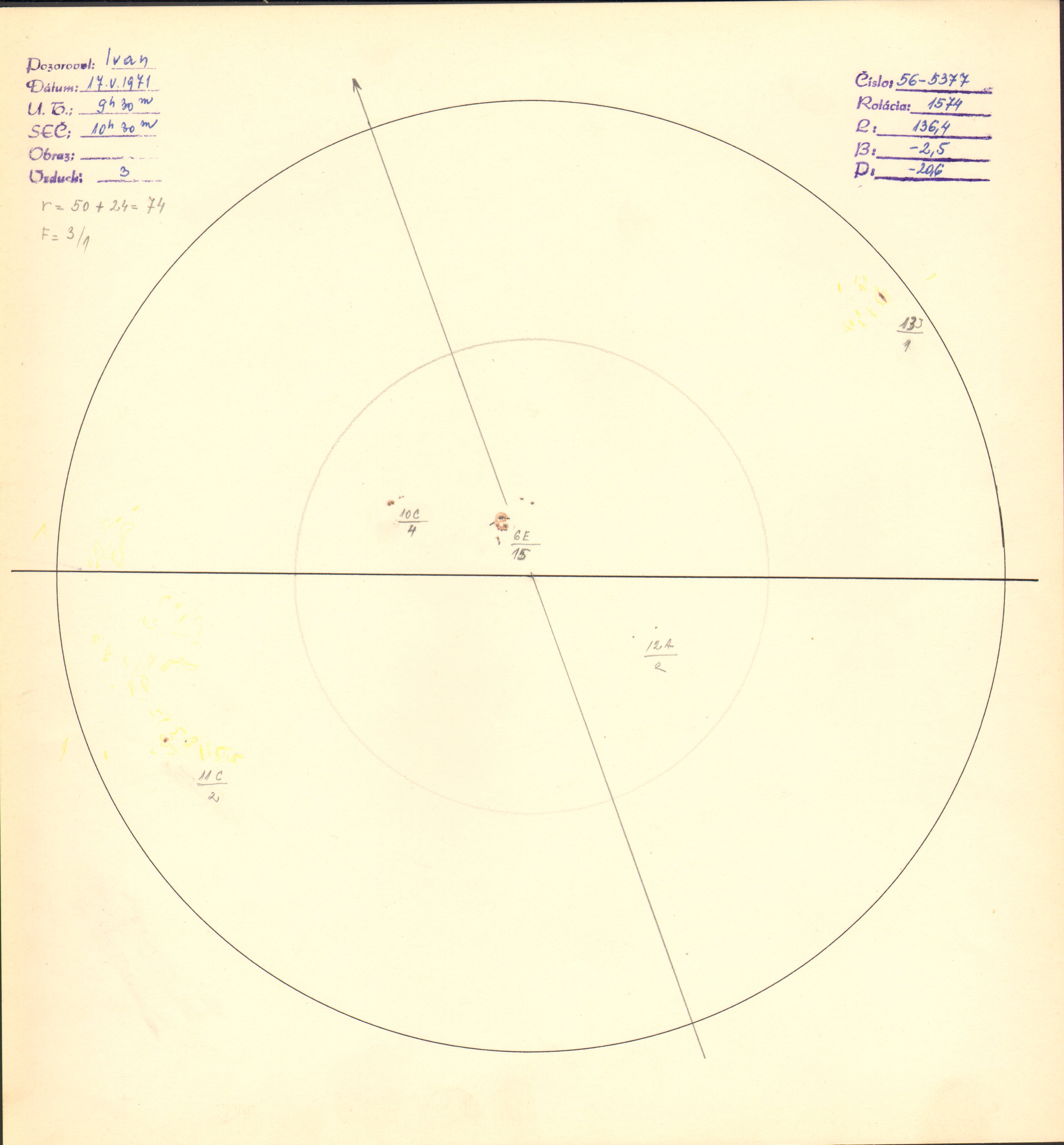 Obrázok zákresu Slnka na deň 17.05.1971