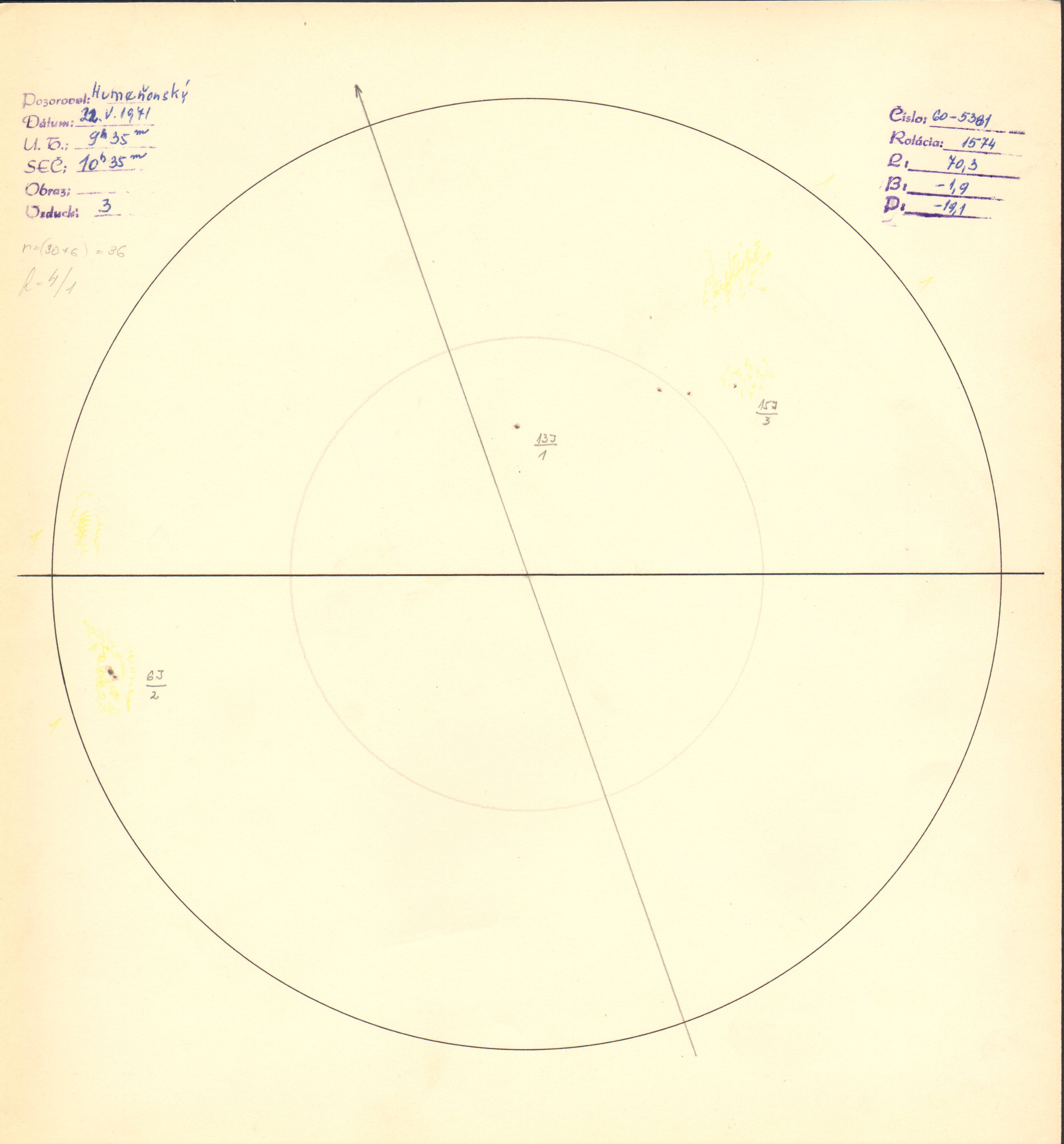 Obrázok zákresu Slnka na deň 22.05.1971