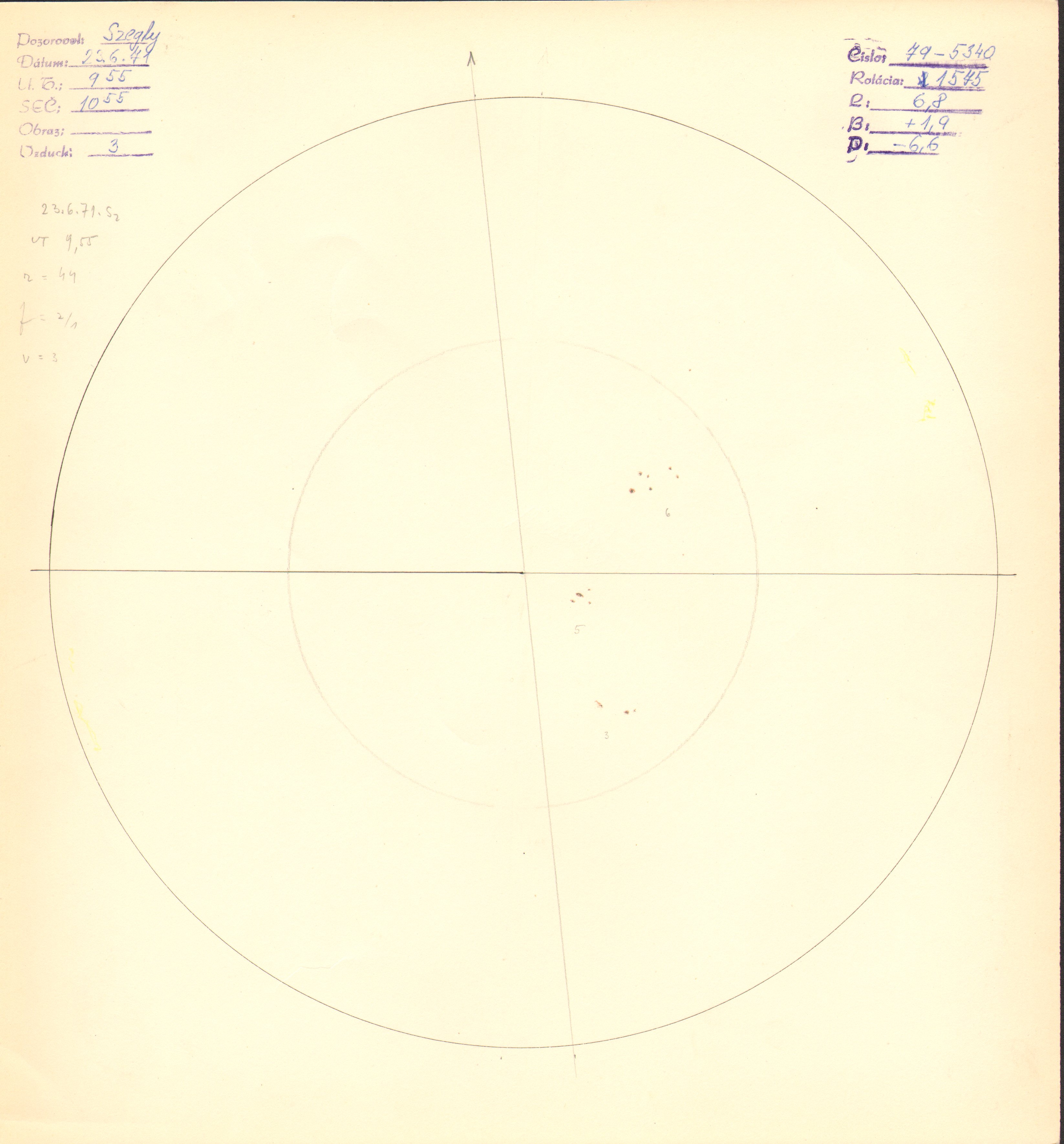 Obrázok zákresu Slnka na deň 23.06.1971