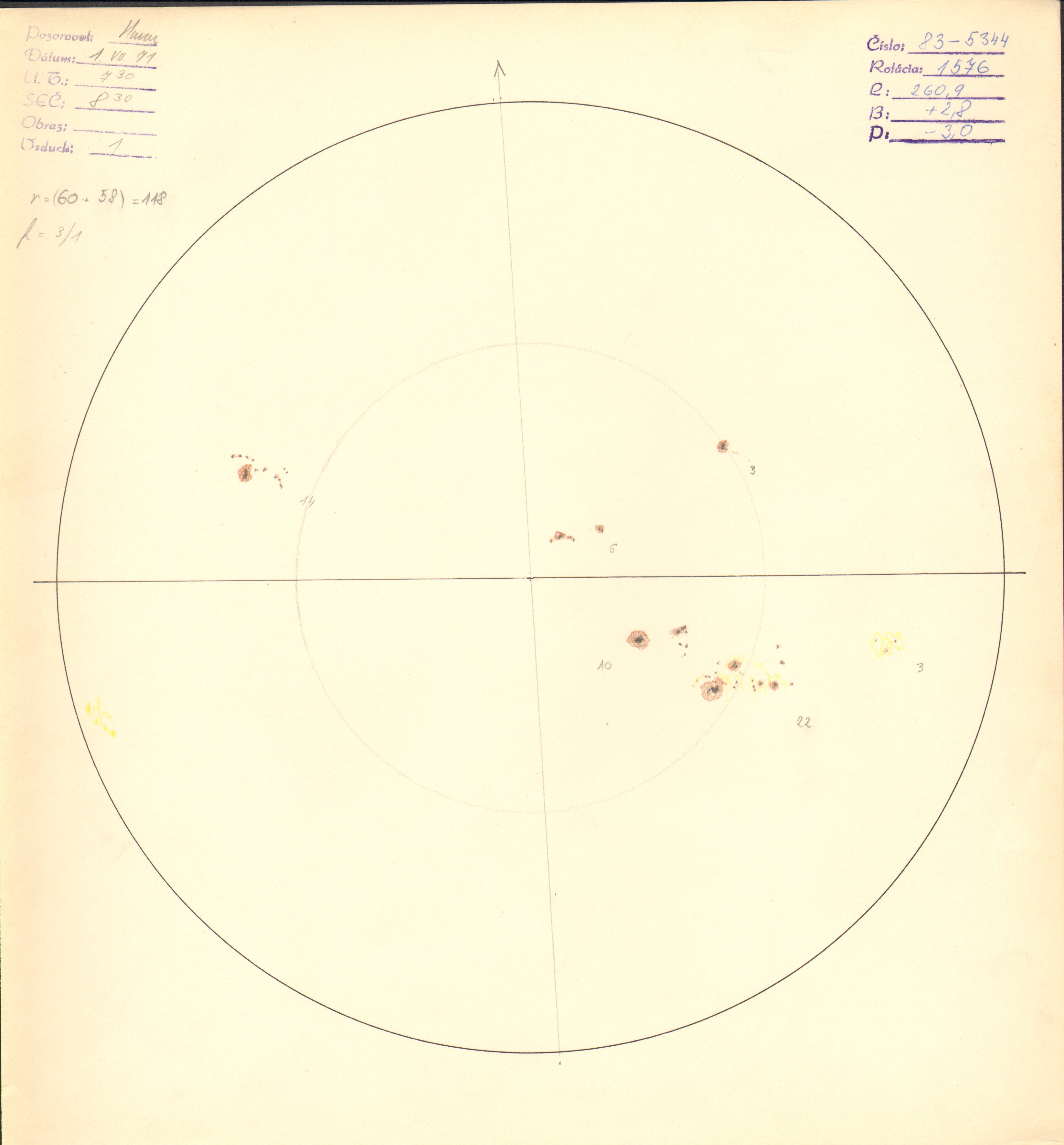 Obrázok zákresu Slnka na deň 01.07.1971