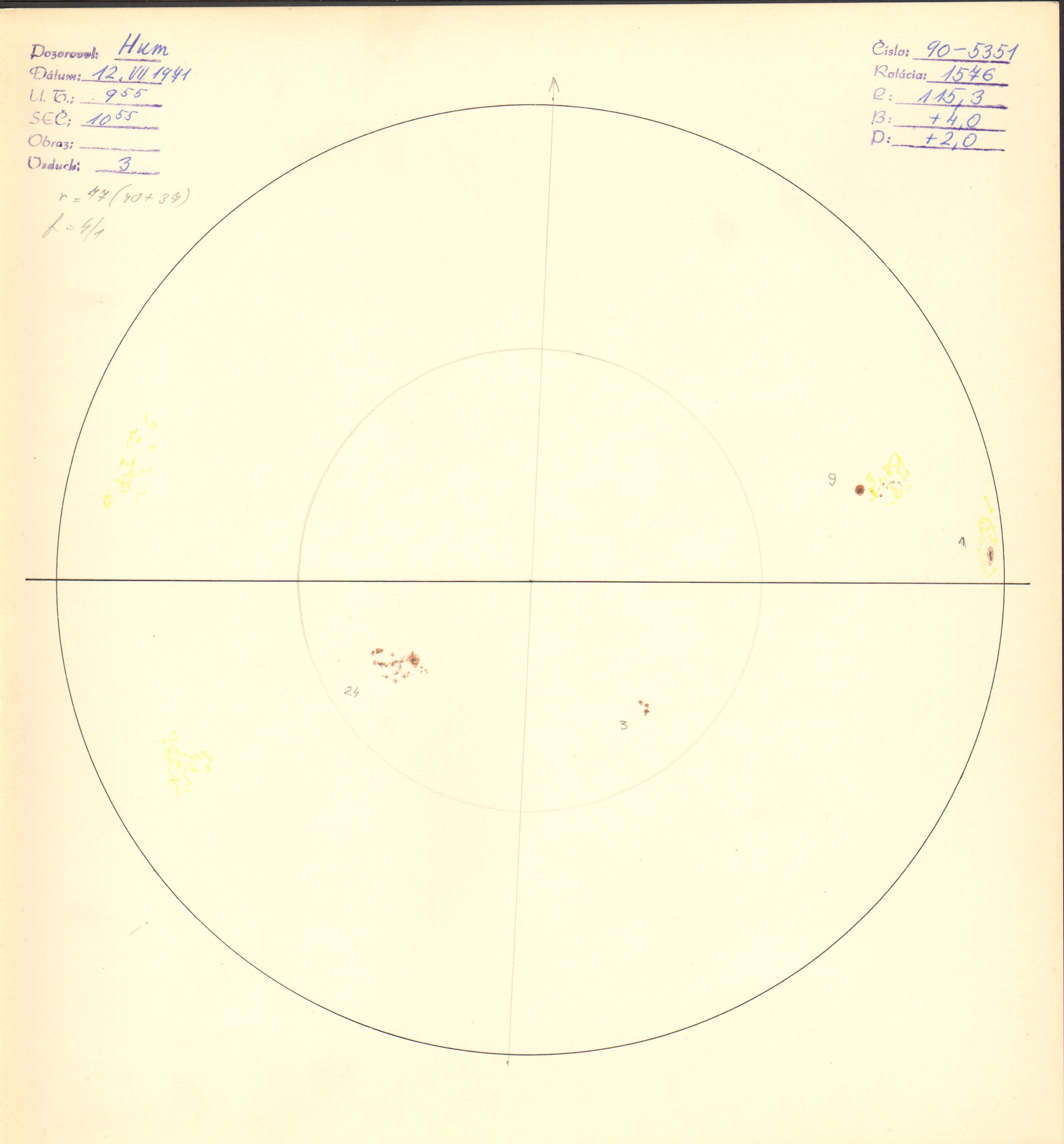 Obrázok zákresu Slnka na deň 12.07.1971