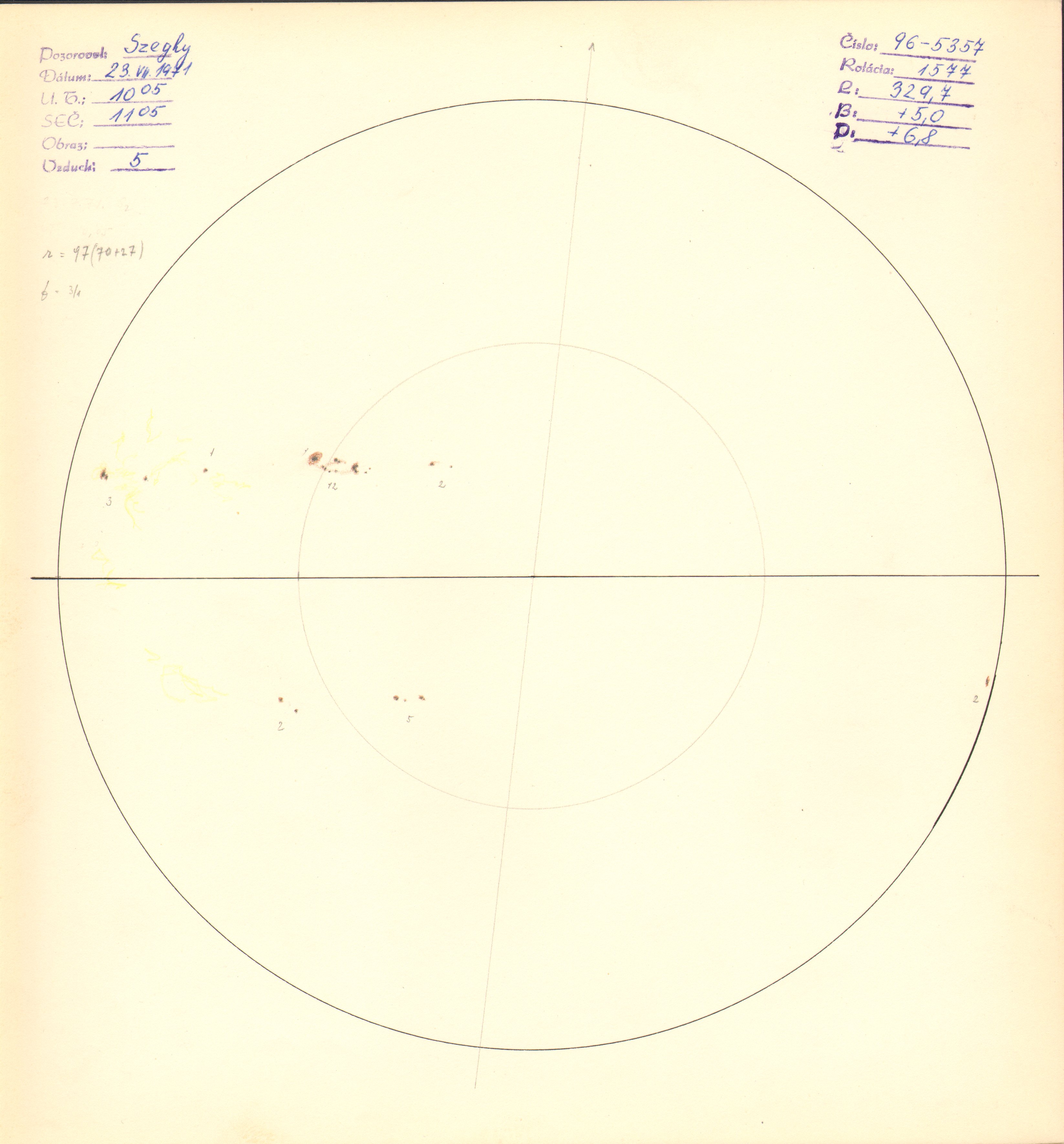 Obrázok zákresu Slnka na deň 23.07.1971