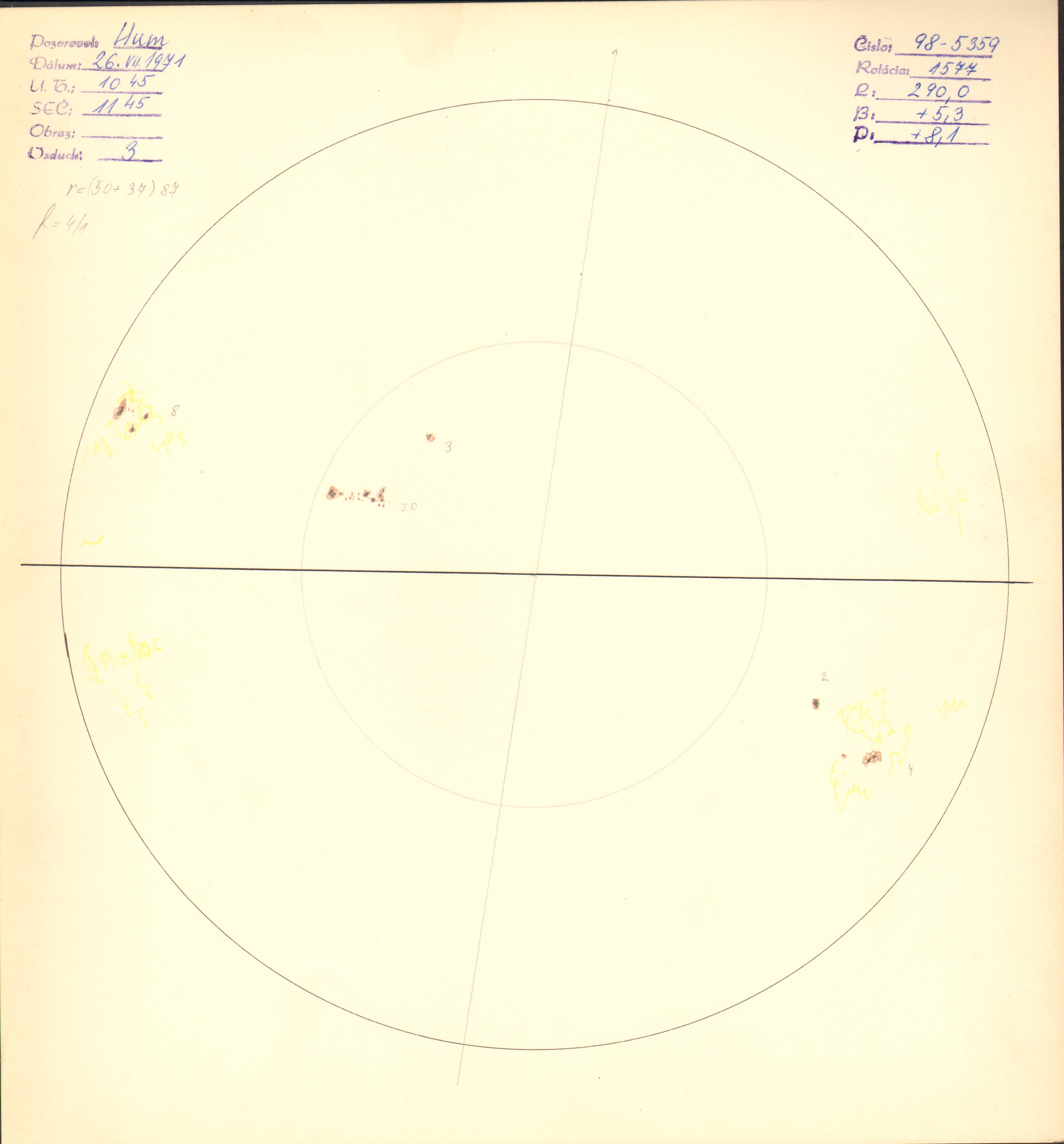 Obrázok zákresu Slnka na deň 26.07.1971