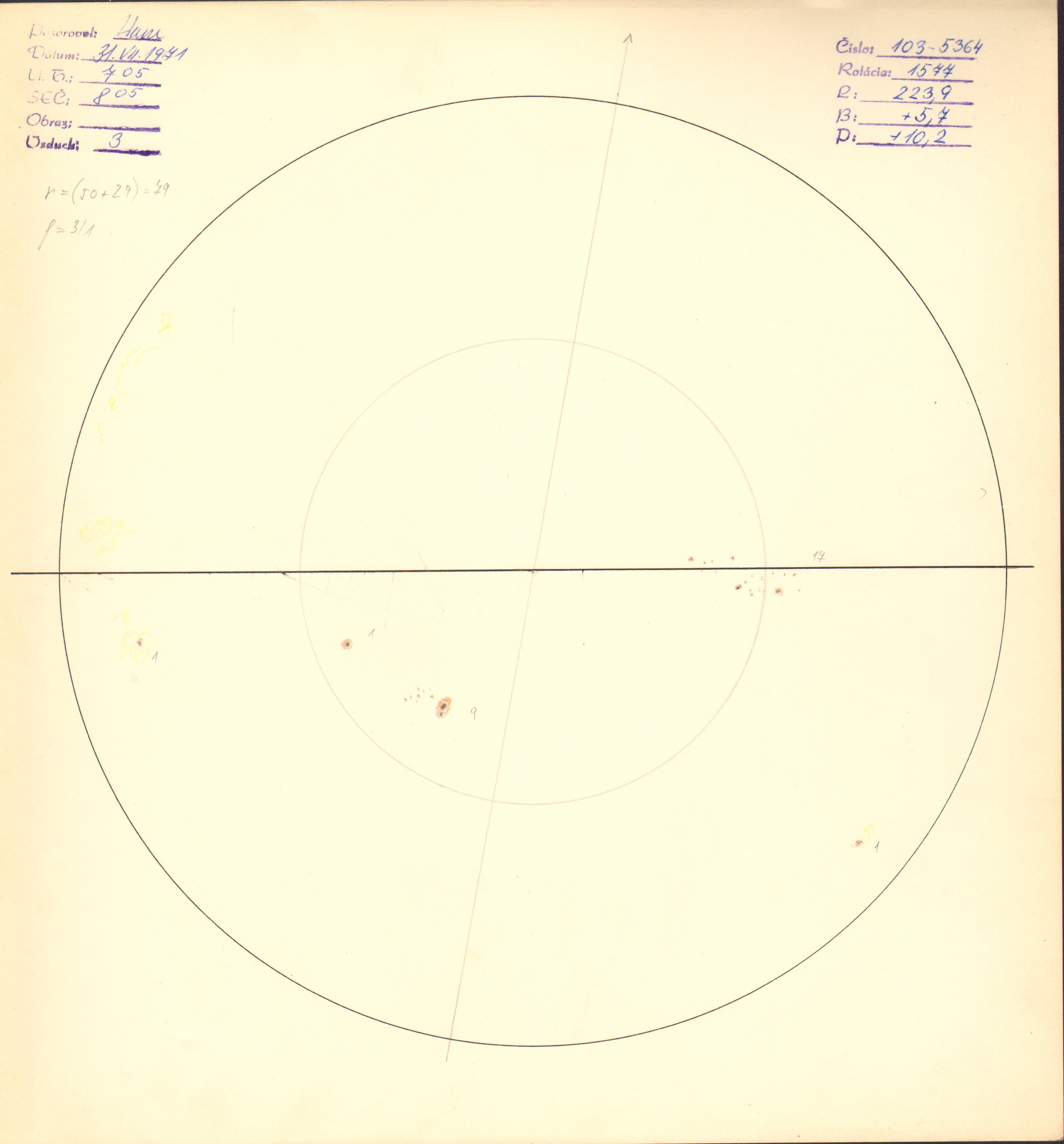 Obrázok zákresu Slnka na deň 31.07.1971
