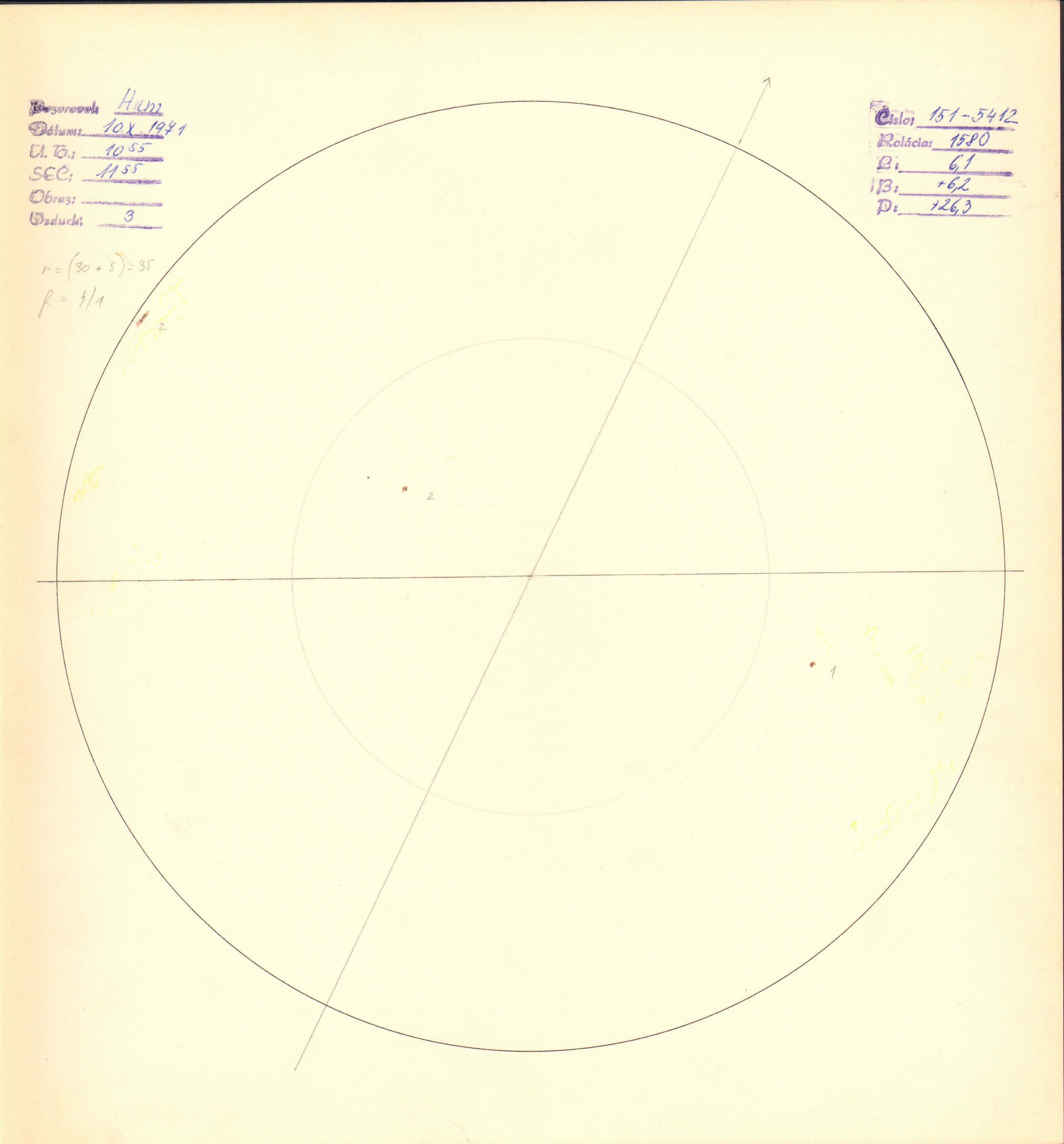 Obrázok zákresu Slnka na deň 10.10.1971
