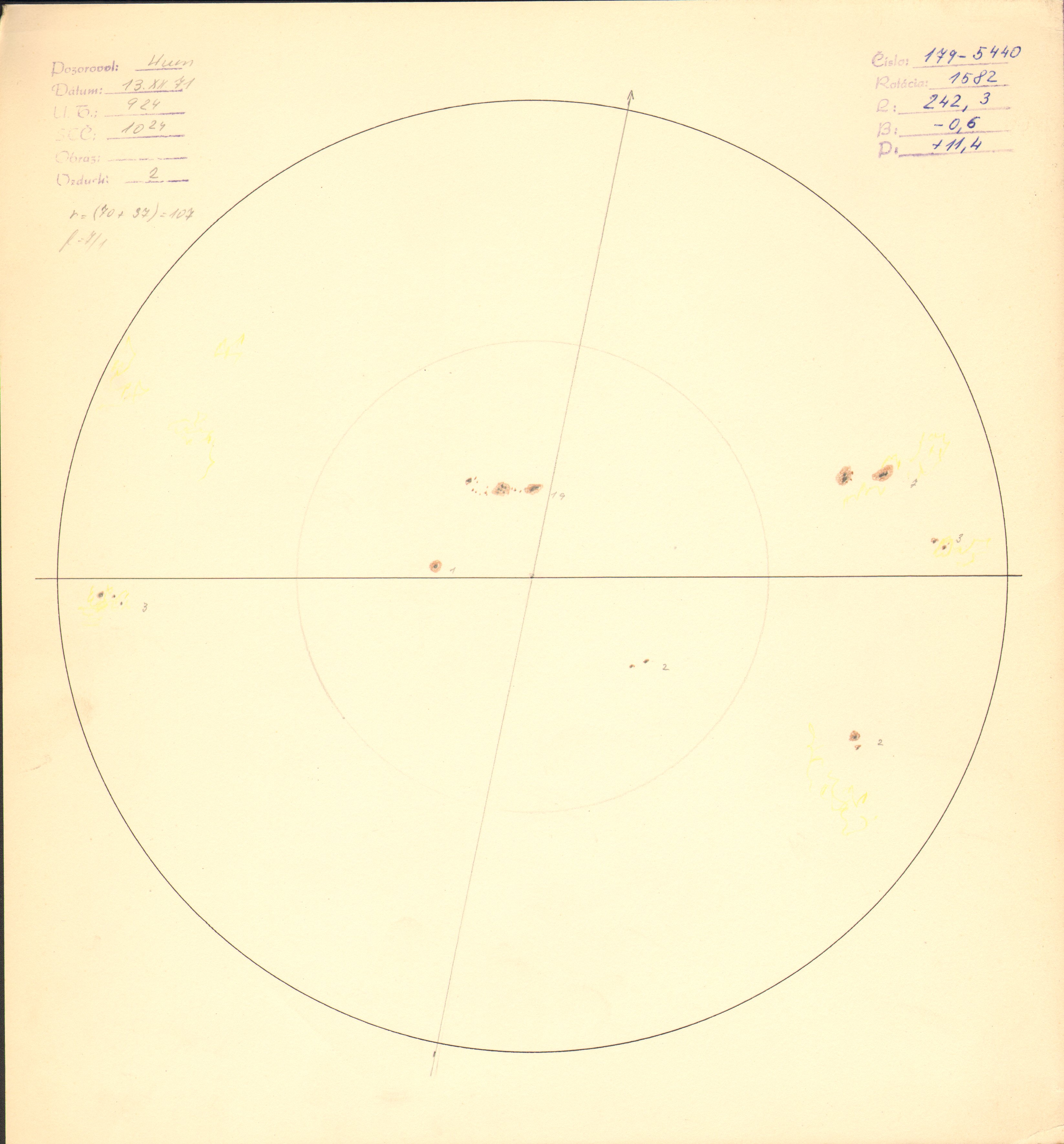 Obrázok zákresu Slnka na deň 13.12.1971