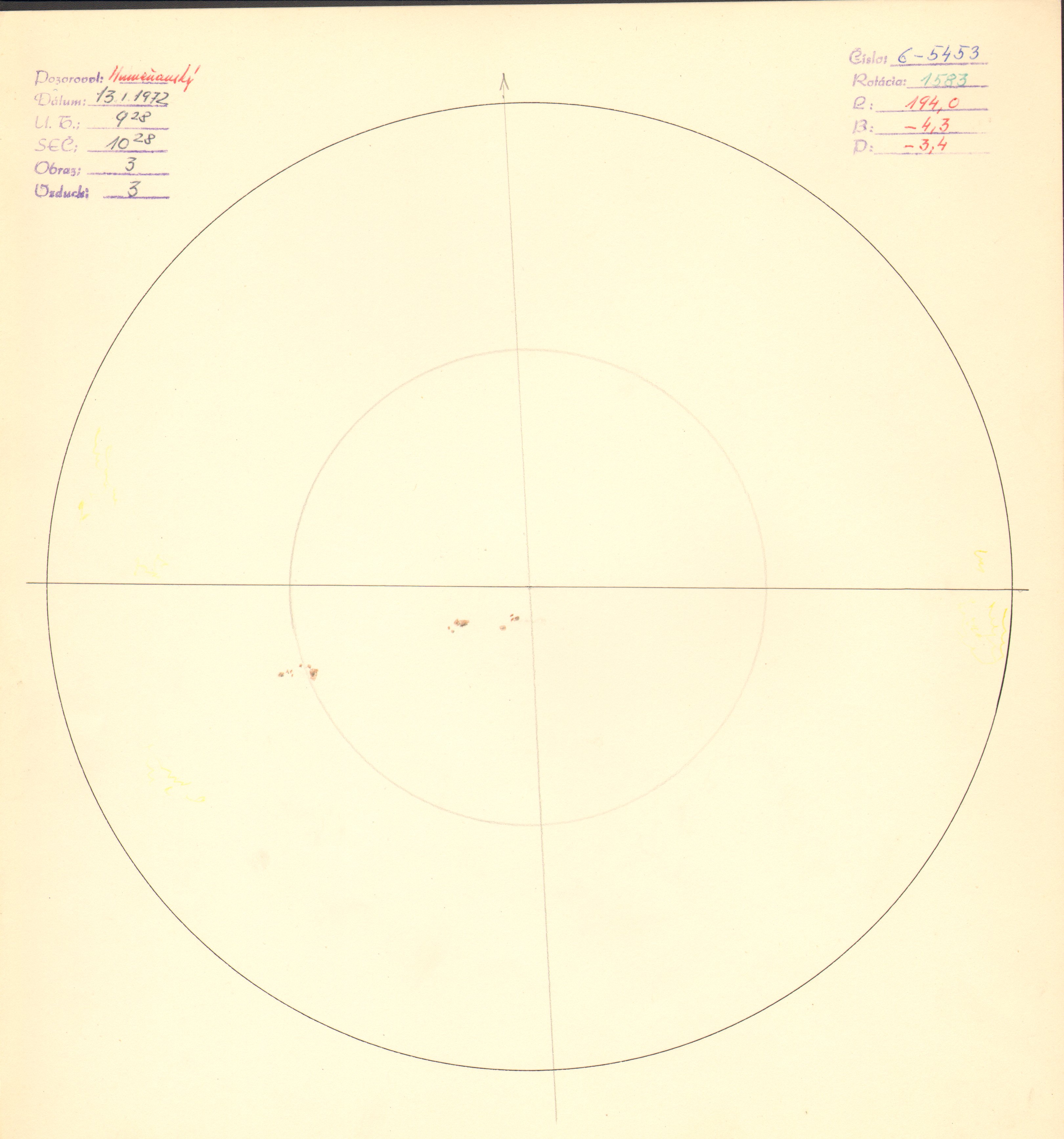 Obrázok zákresu Slnka na deň 13.01.1972