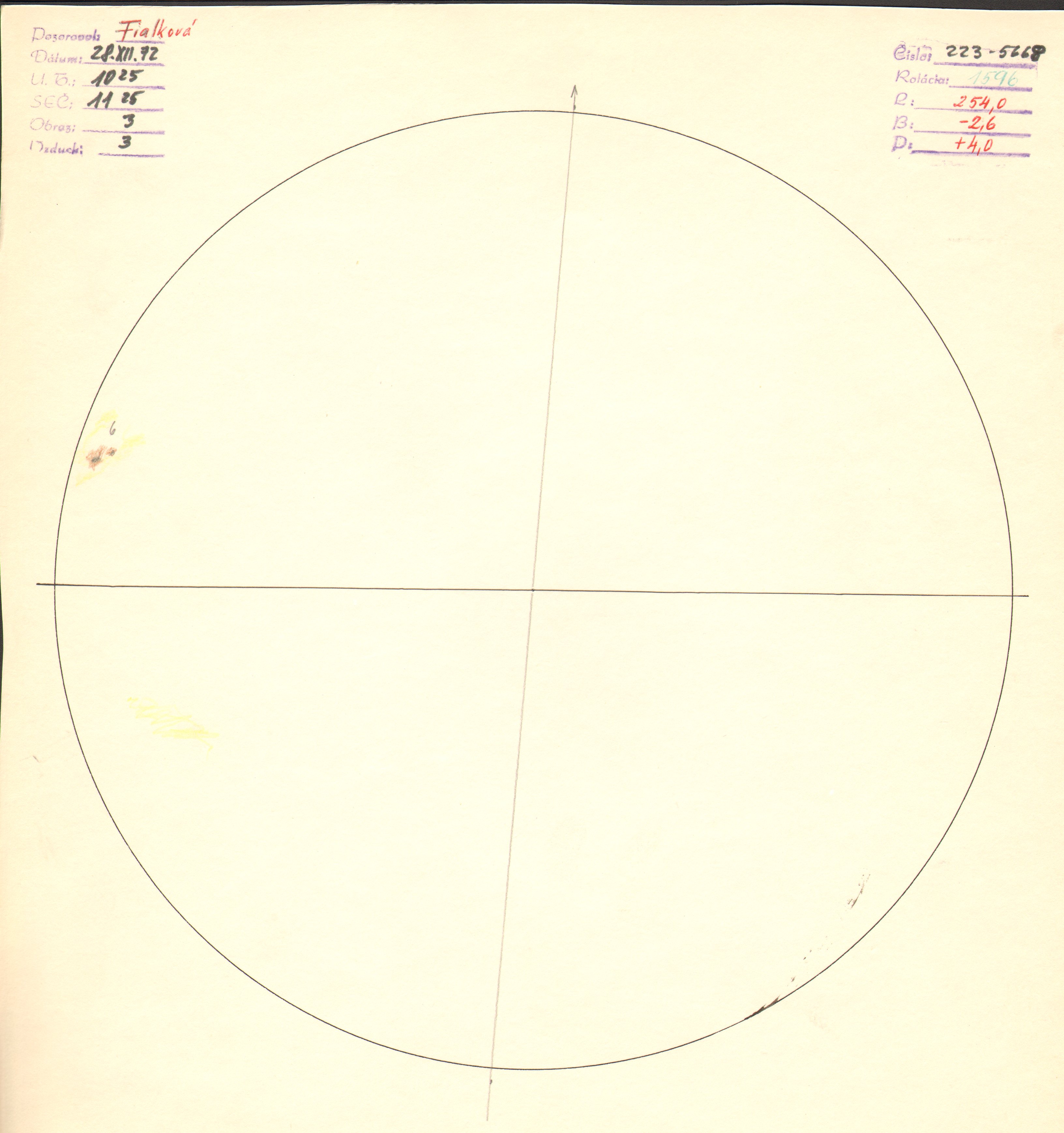 Obrázok zákresu Slnka na deň 28.12.1972