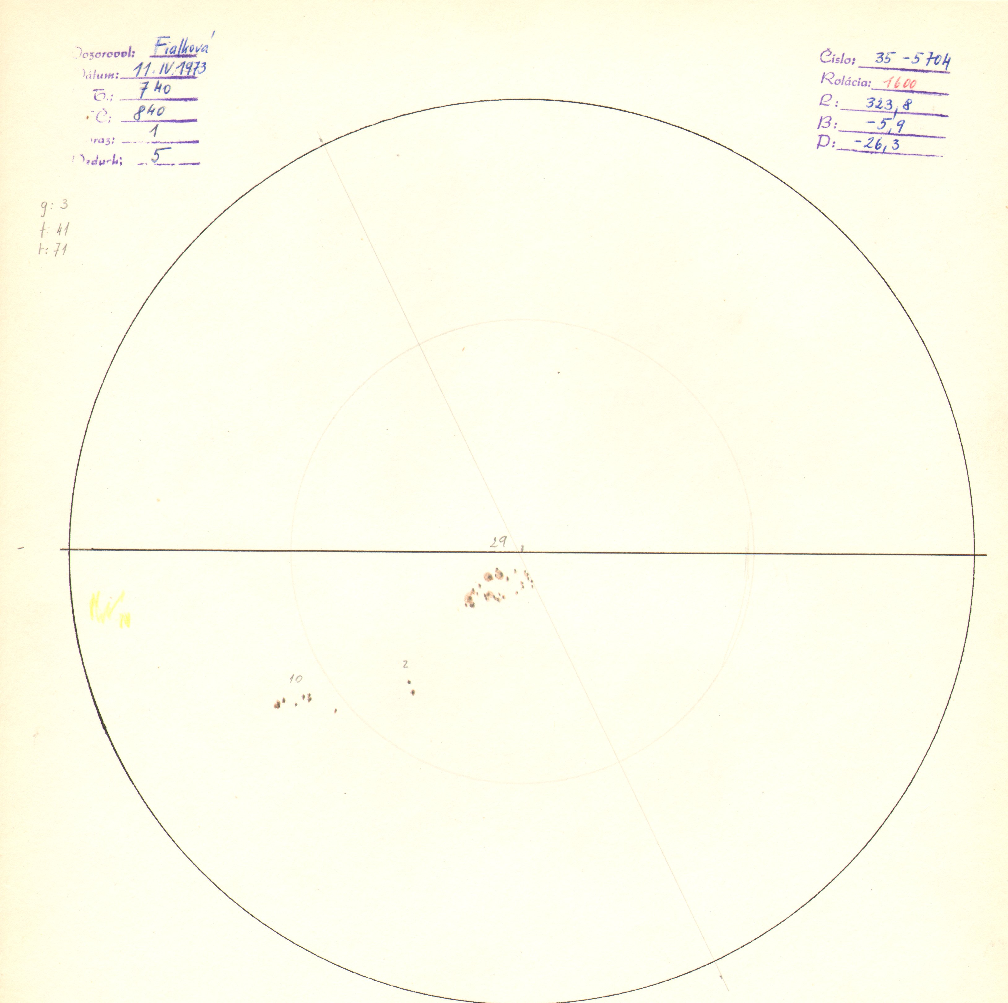 Obrázok zákresu Slnka na deň 11.04.1973