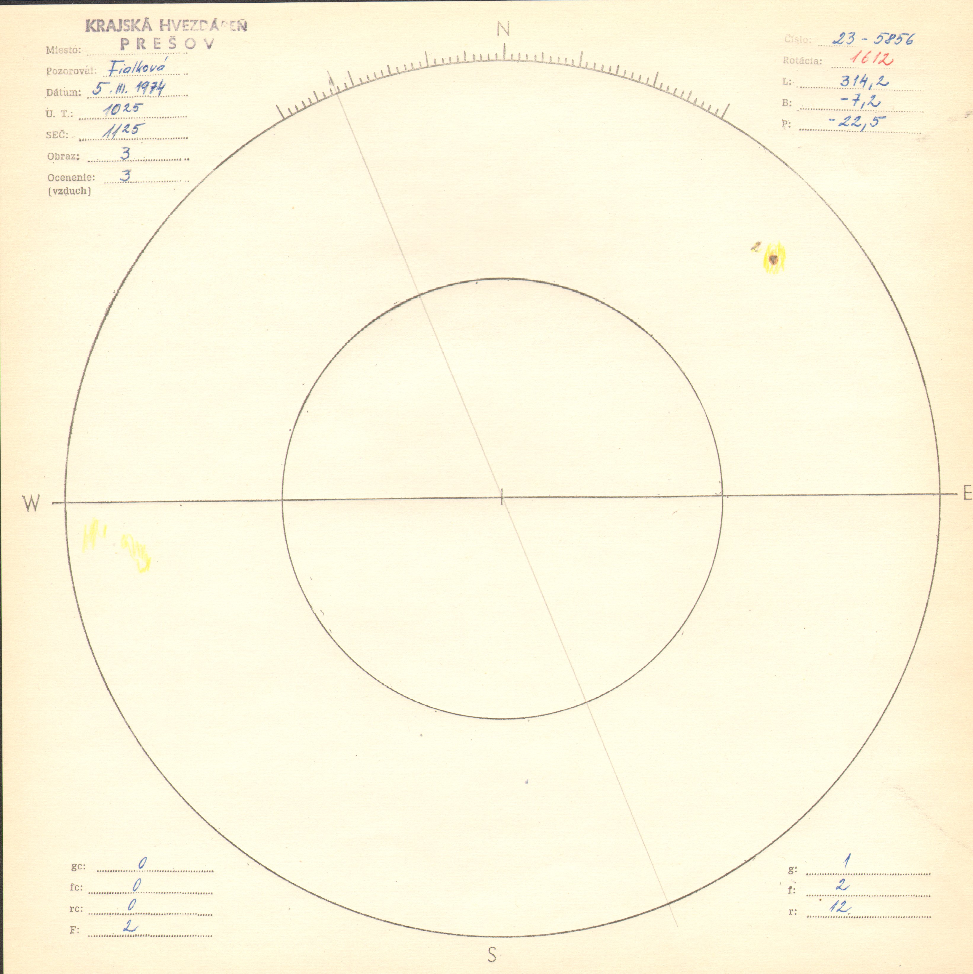 Obrázok zákresu Slnka na deň 05.03.1974