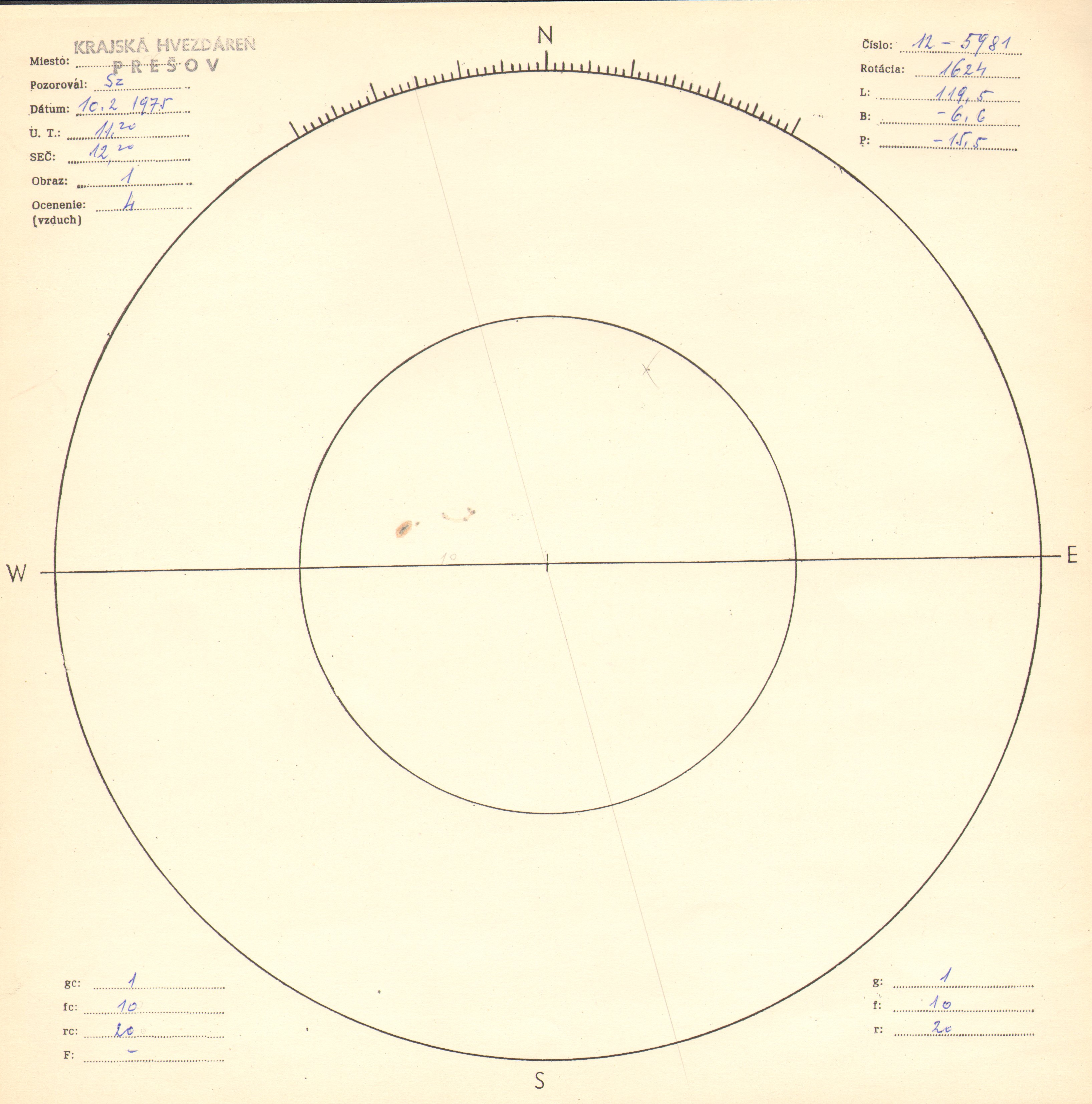 Obrázok zákresu Slnka na deň 10.02.1975