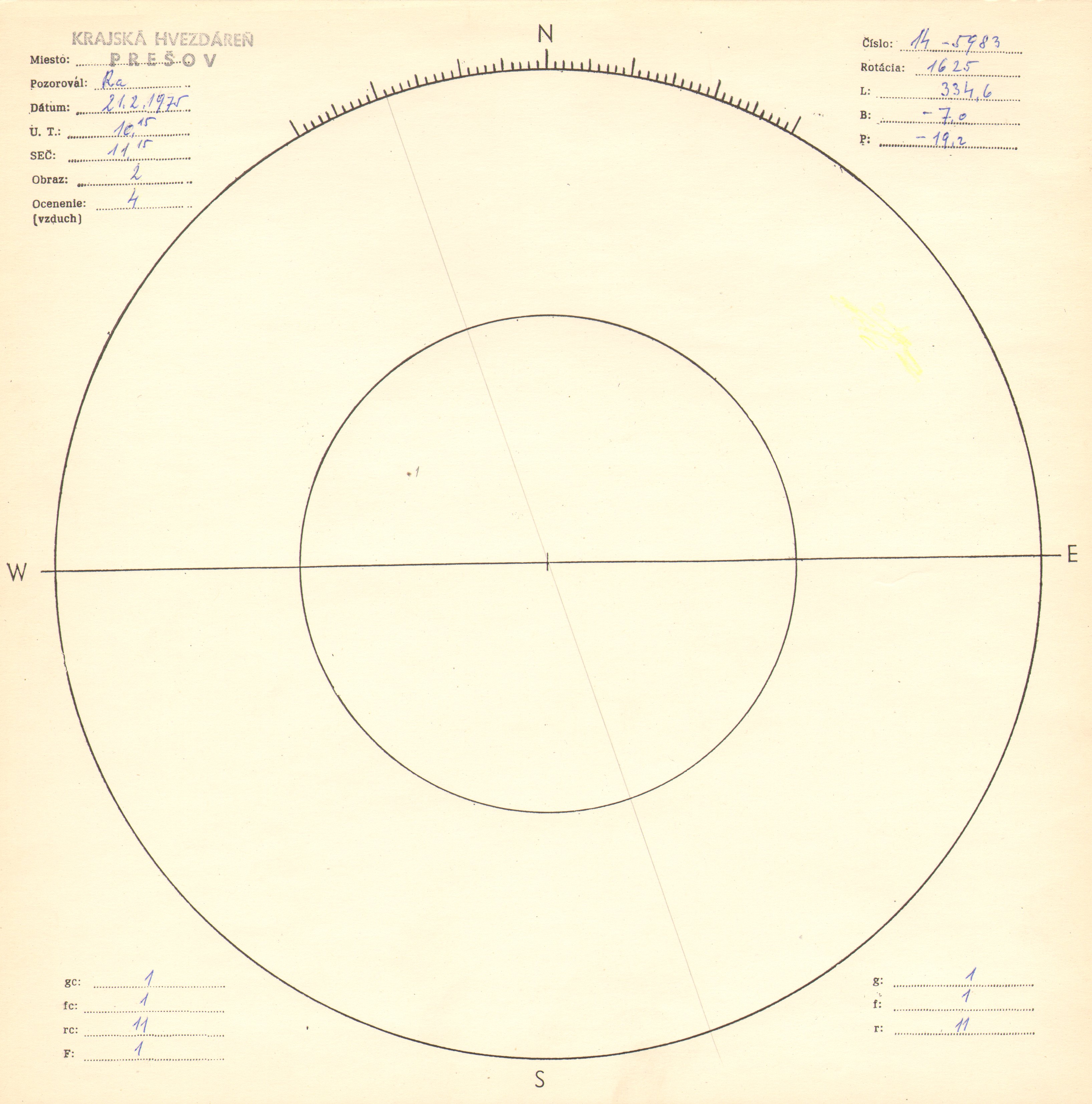 Obrázok zákresu Slnka na deň 21.02.1975