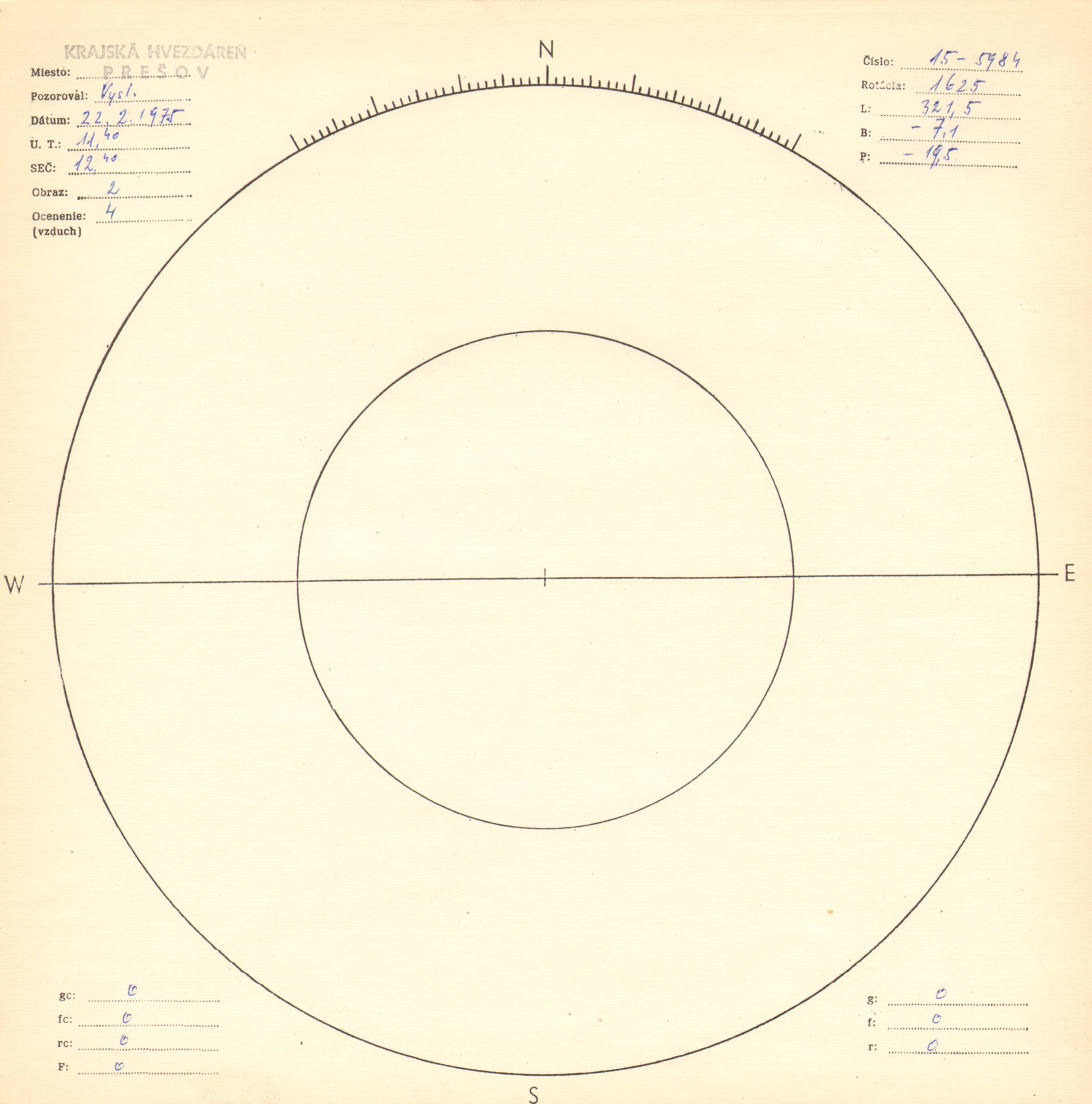Obrázok zákresu Slnka na deň 22.02.1975
