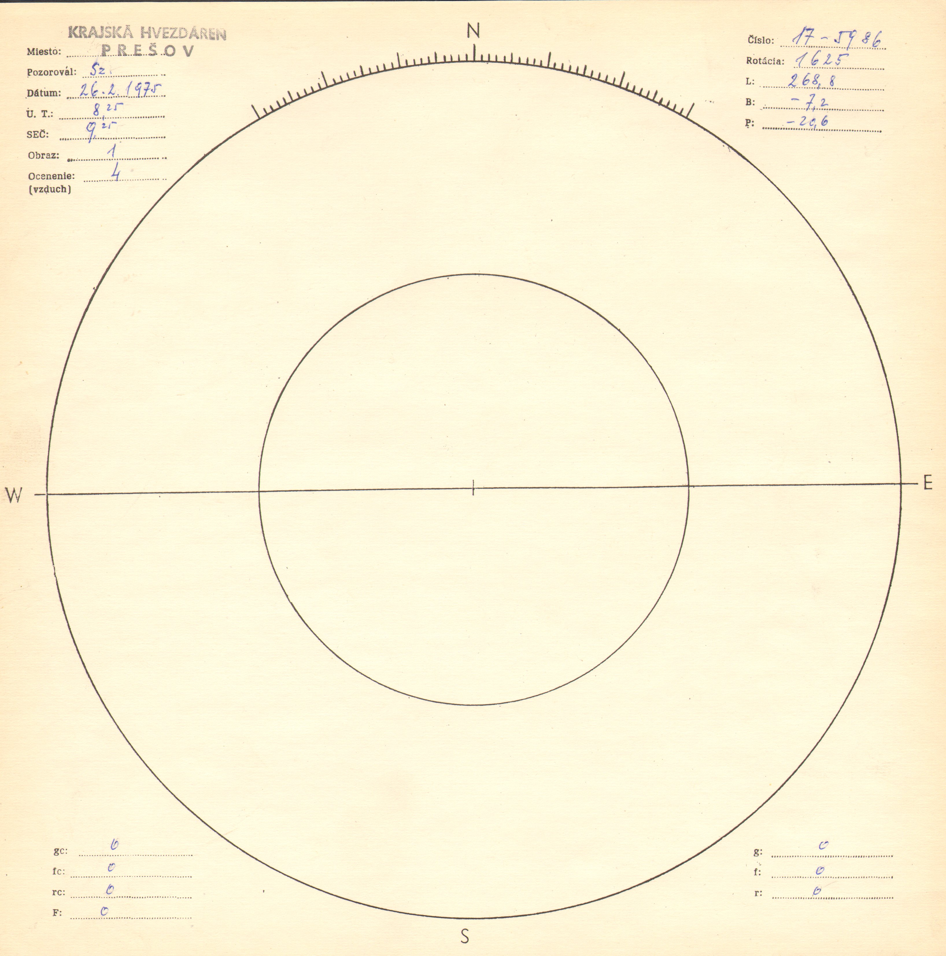Obrázok zákresu Slnka na deň 26.02.1975