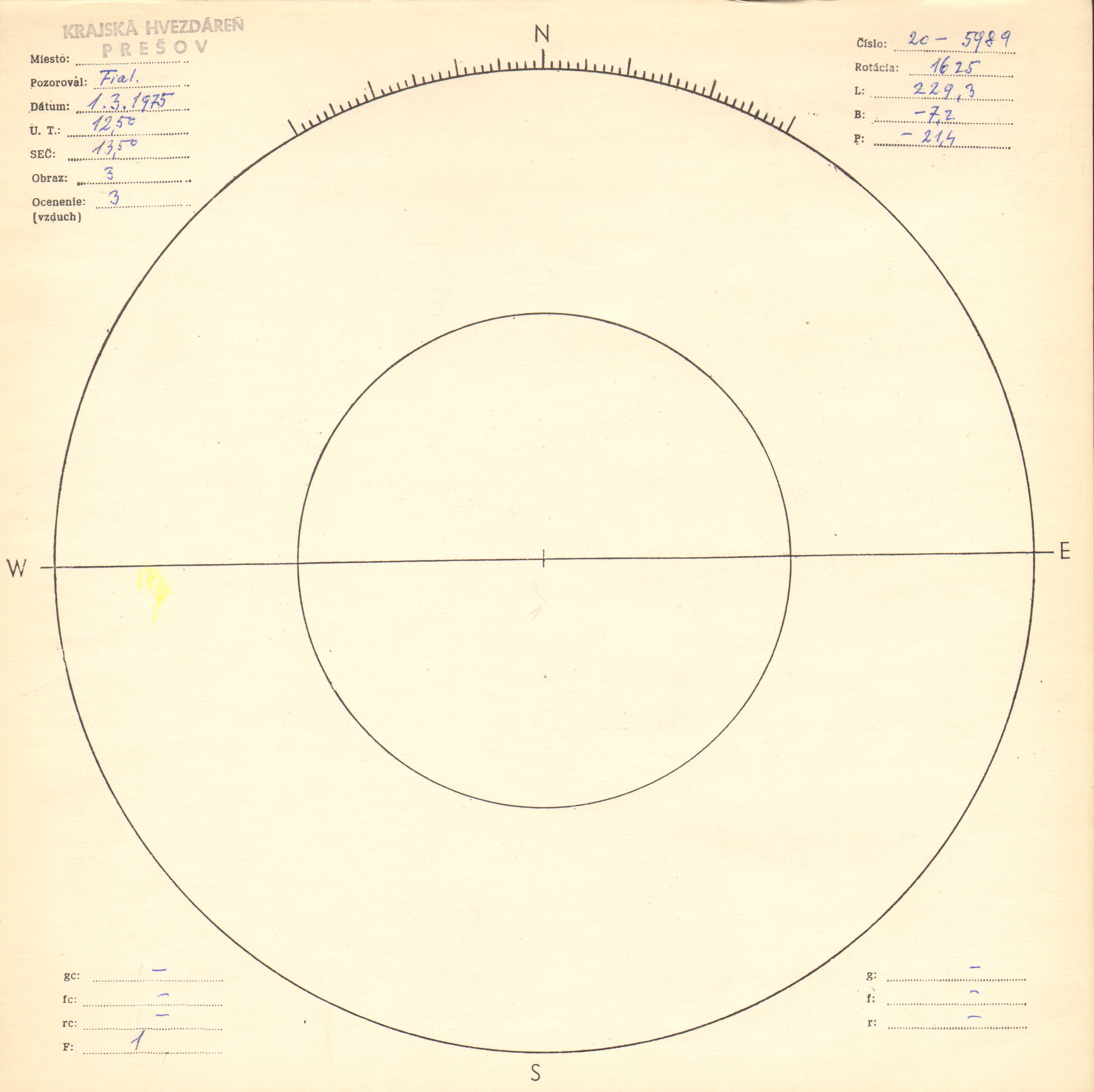 Obrázok zákresu Slnka na deň 01.03.1975