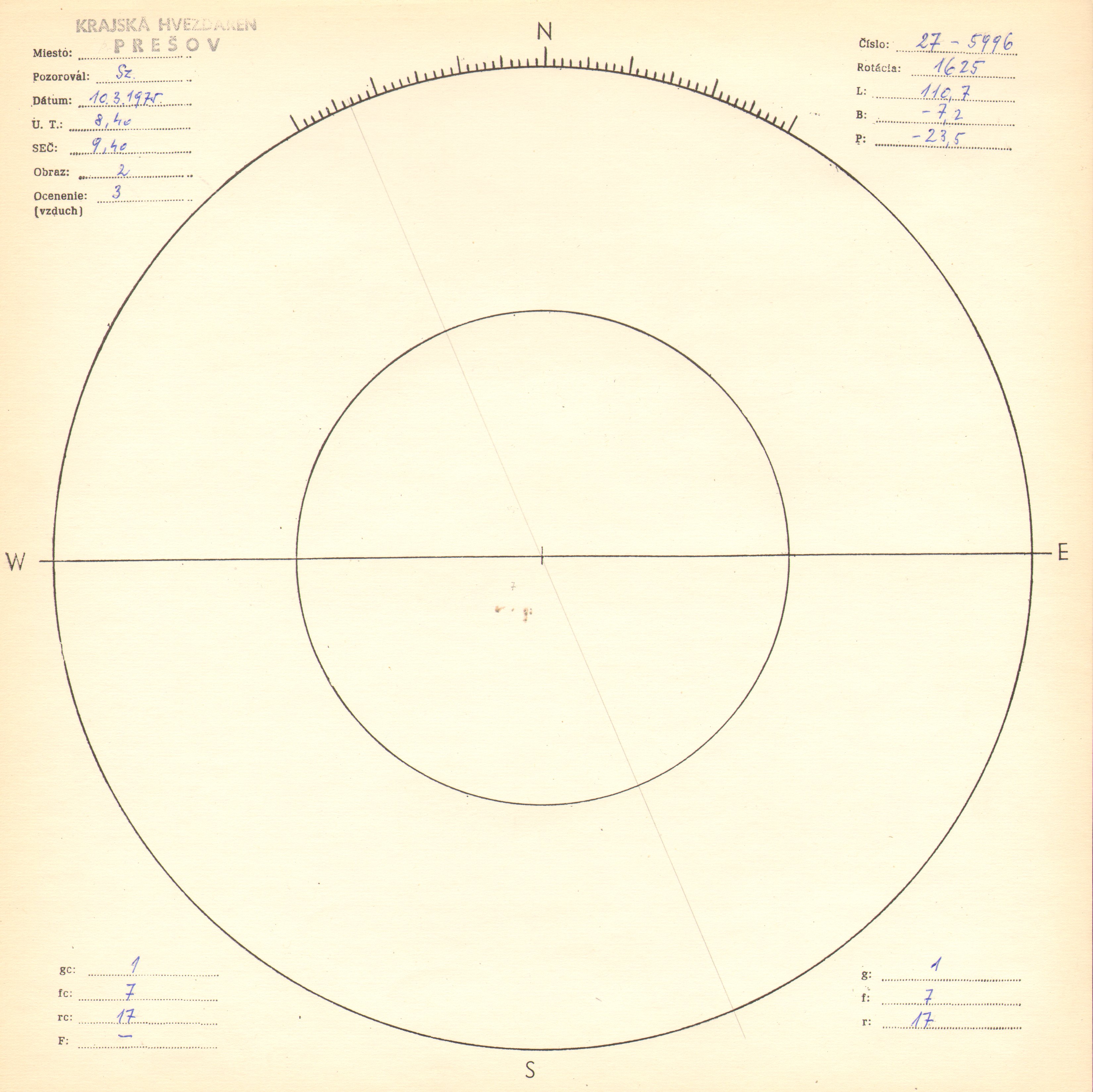 Obrázok zákresu Slnka na deň 10.03.1975