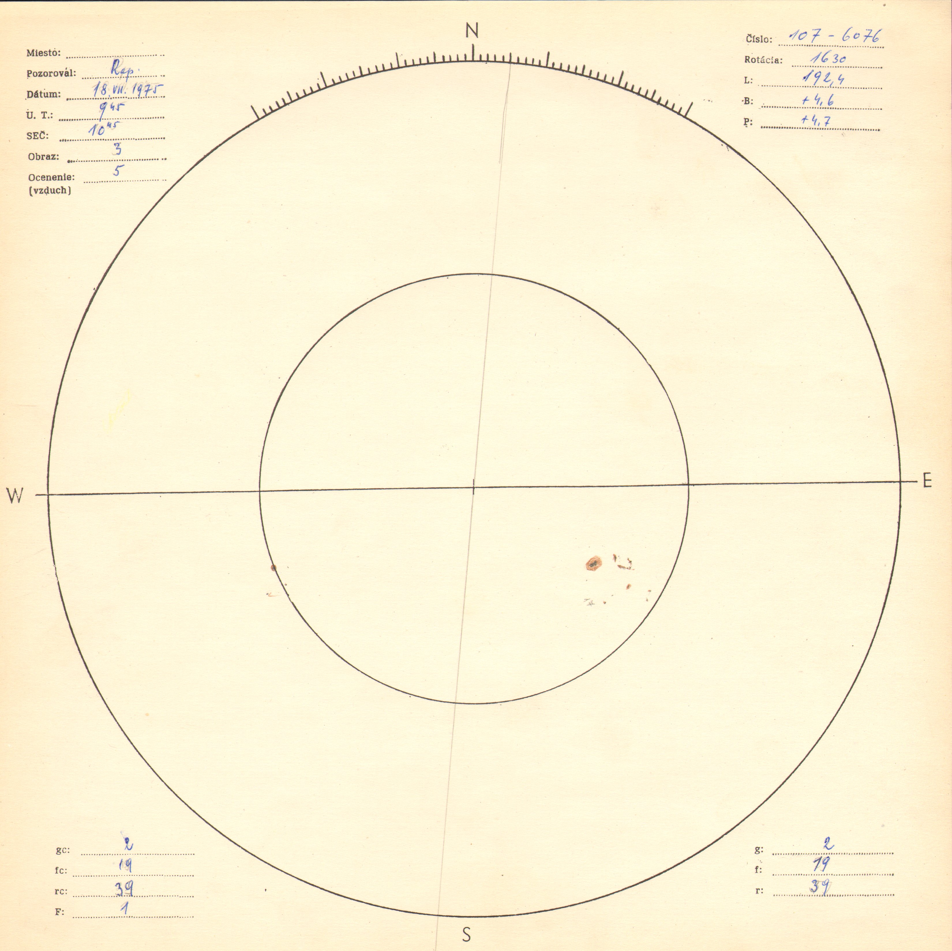Obrázok zákresu Slnka na deň 18.07.1975