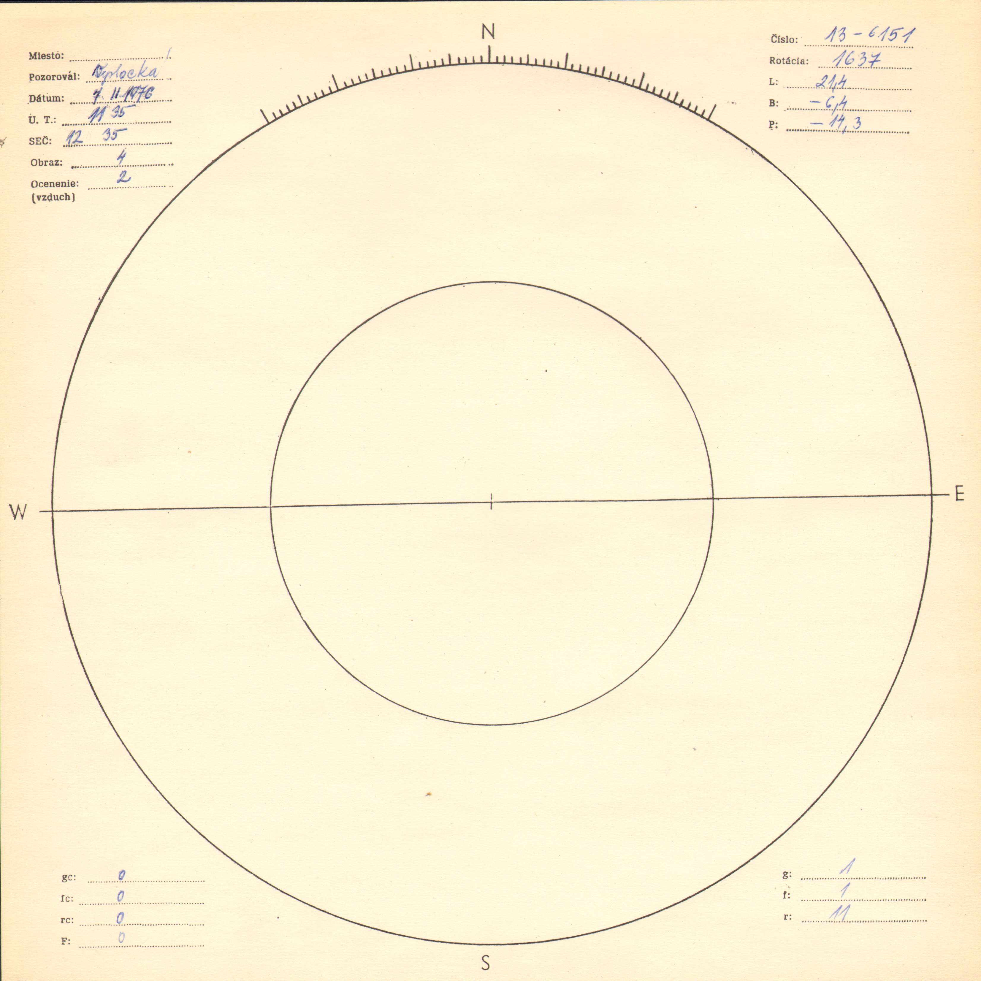 Obrázok zákresu Slnka na deň 07.02.1976