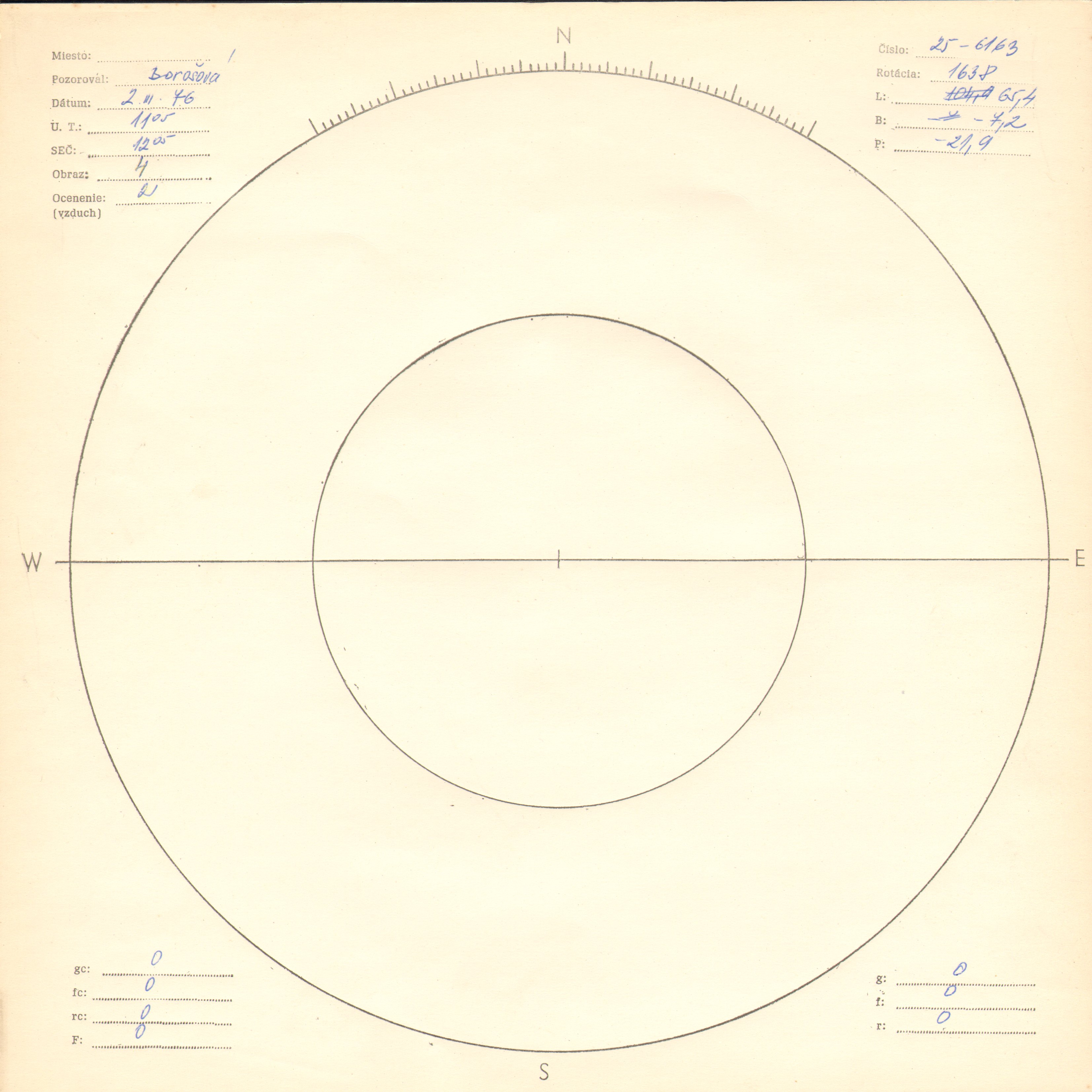 Obrázok zákresu Slnka na deň 02.03.1976