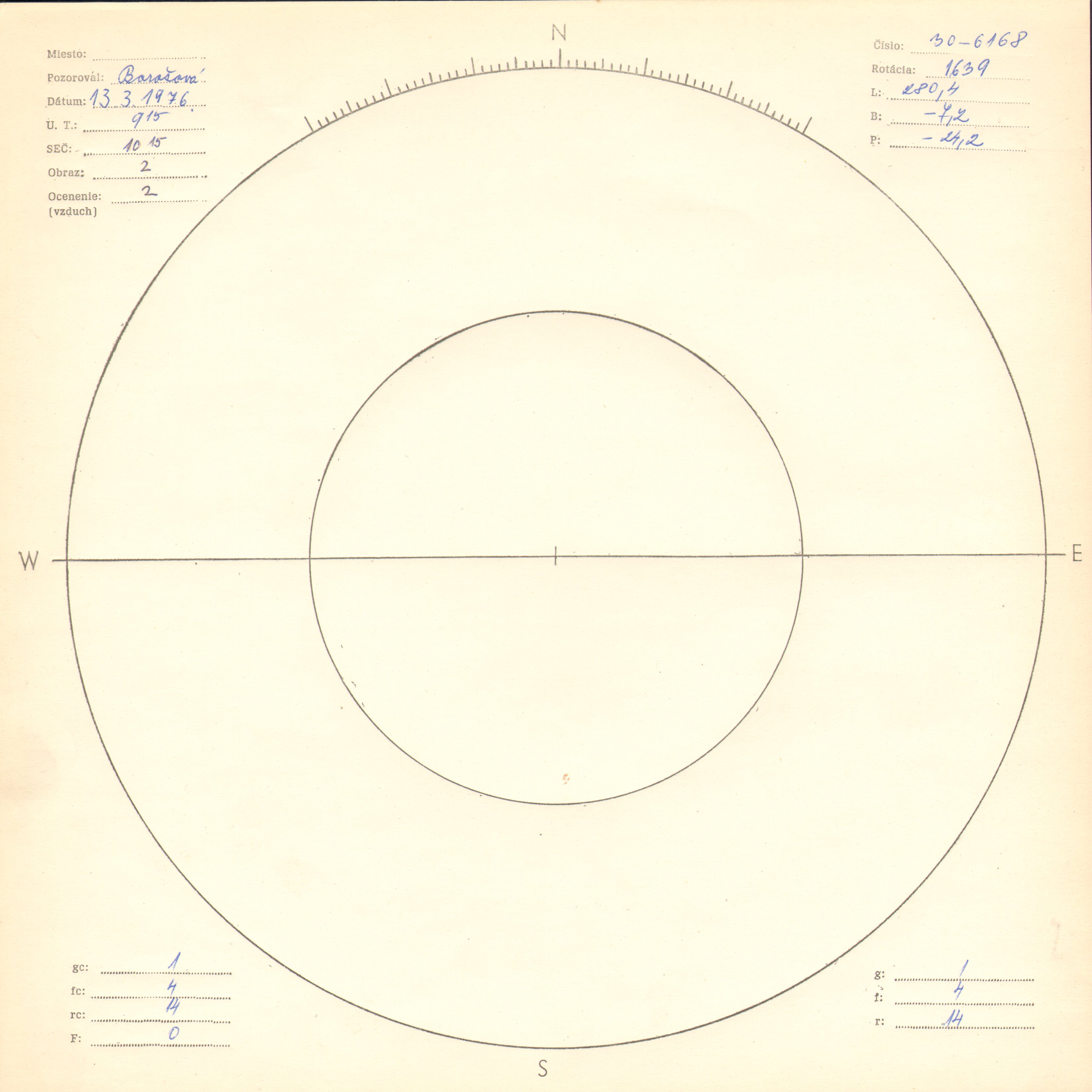 Obrázok zákresu Slnka na deň 13.03.1976