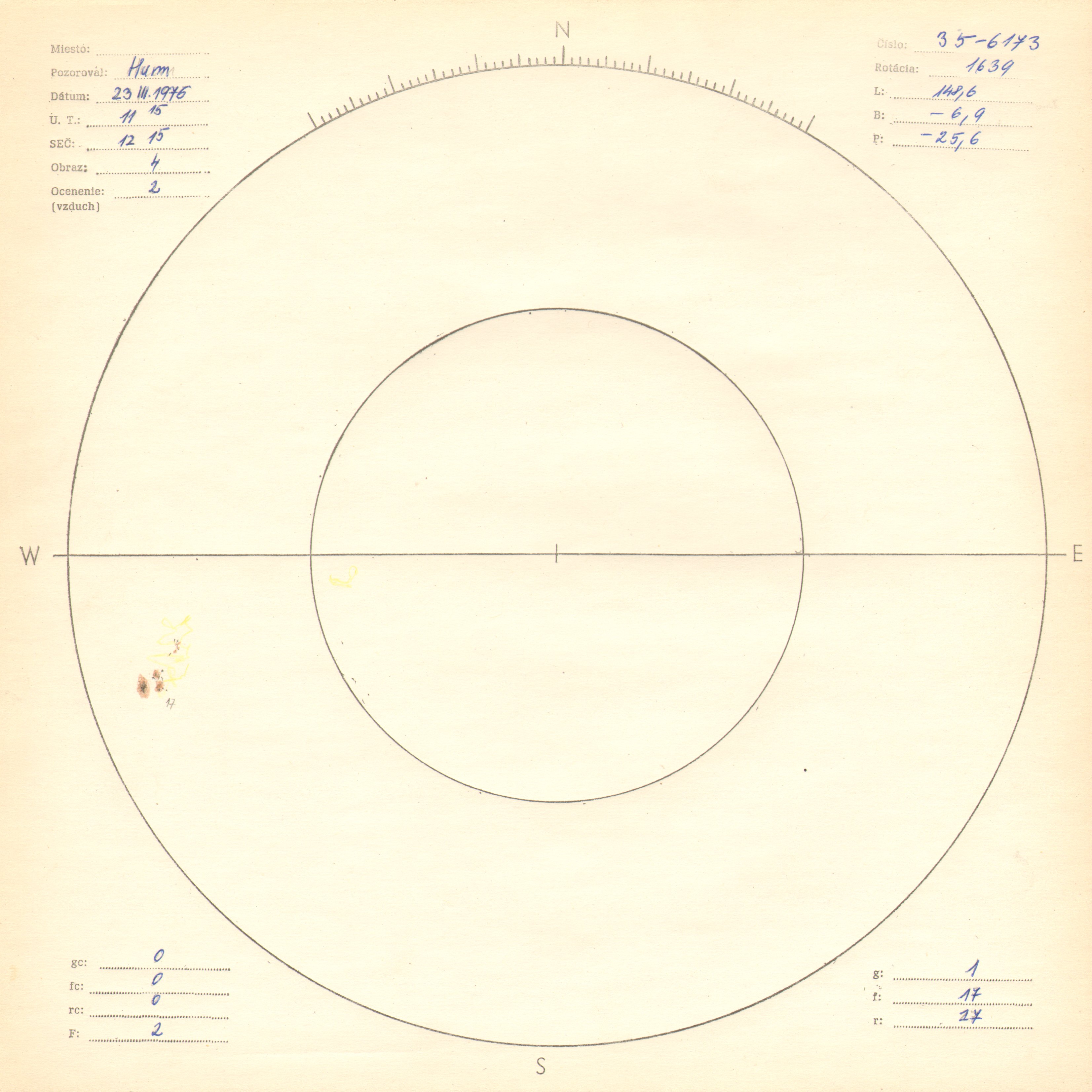 Obrázok zákresu Slnka na deň 23.03.1976