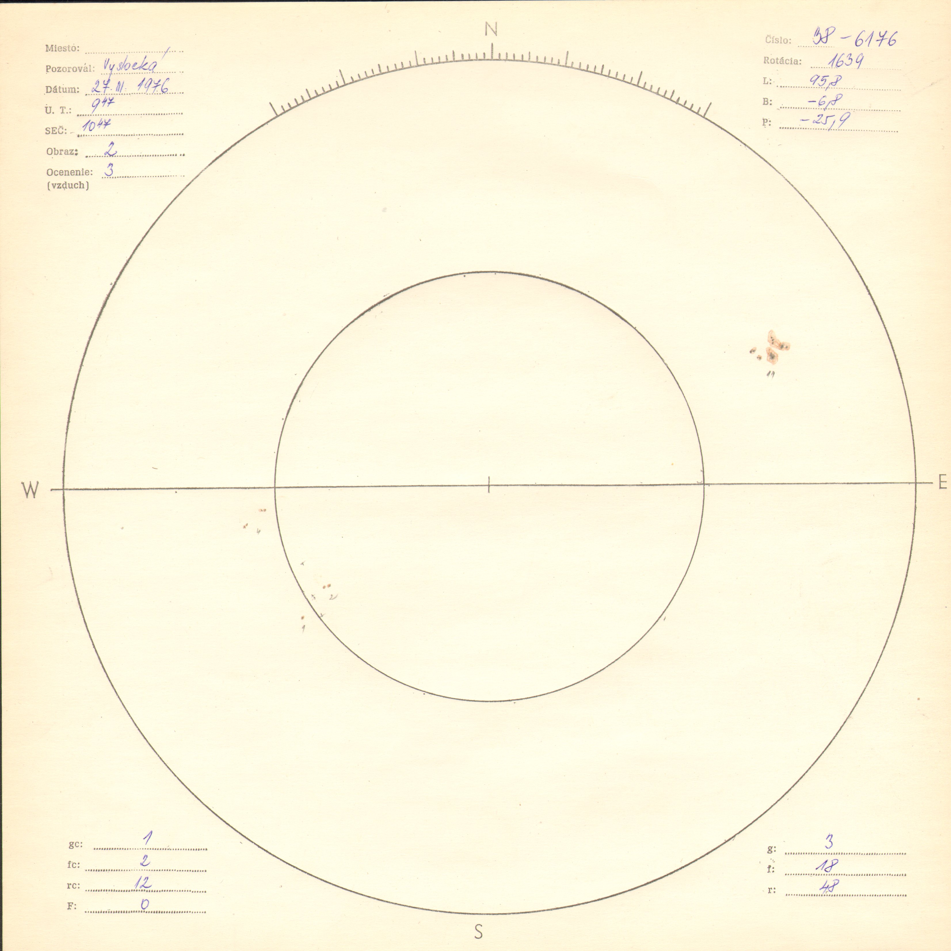 Obrázok zákresu Slnka na deň 27.03.1976
