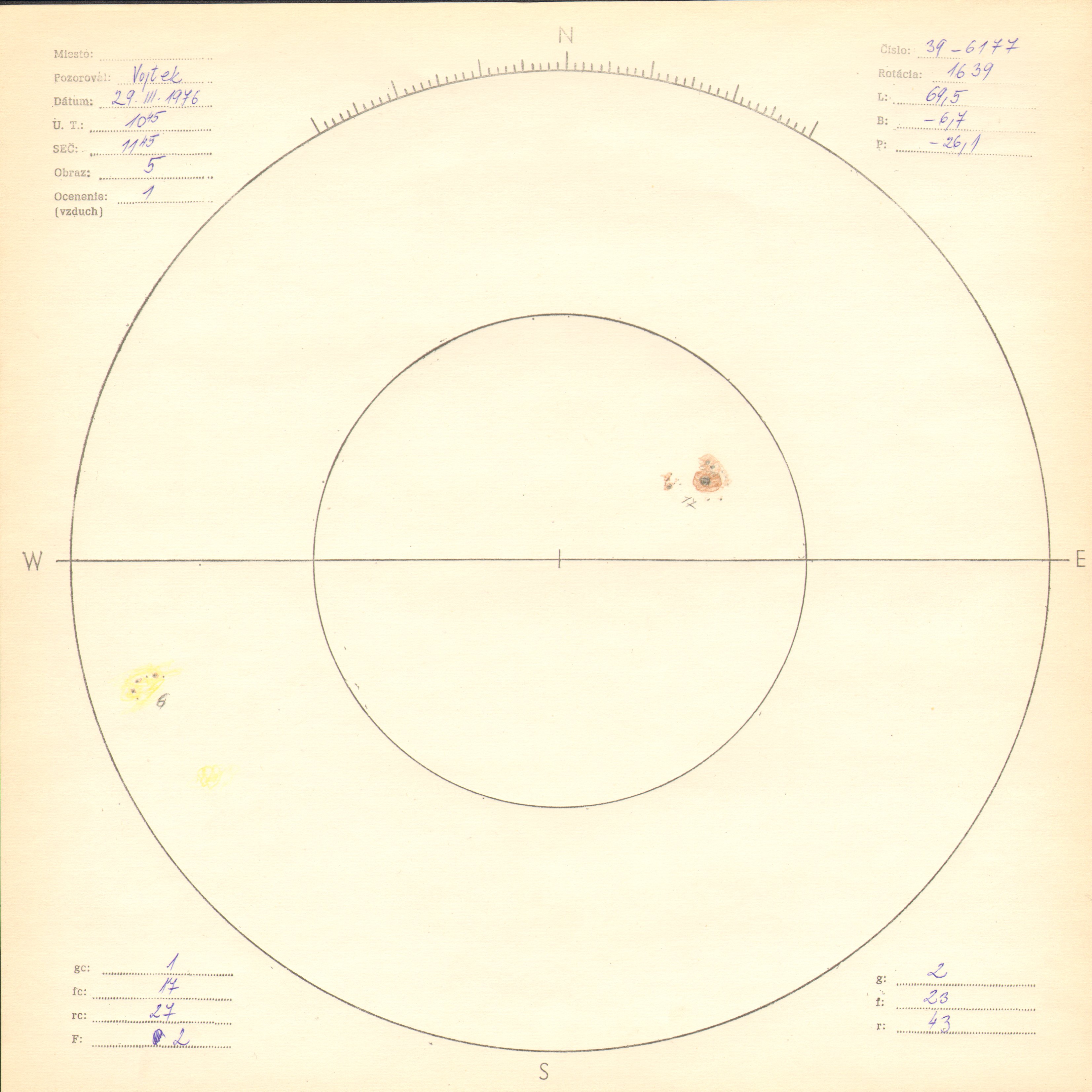 Obrázok zákresu Slnka na deň 29.03.1976
