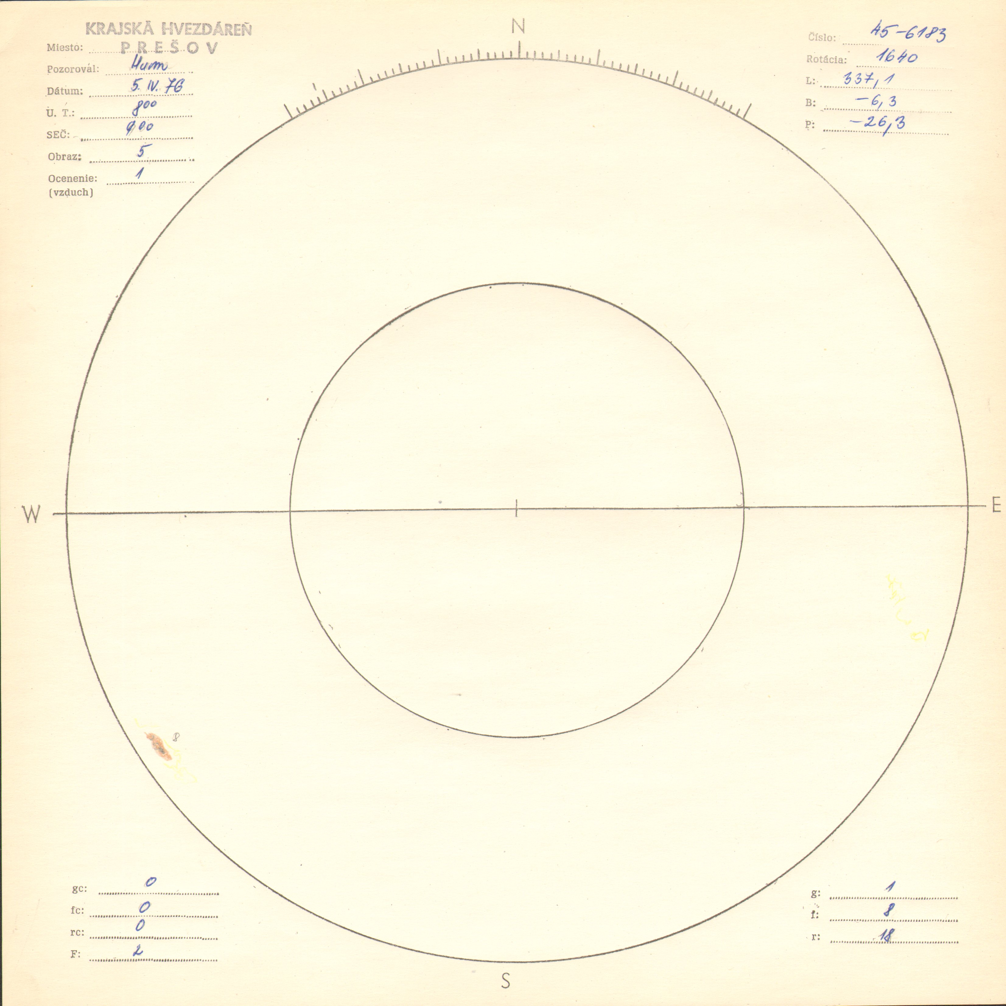 Obrázok zákresu Slnka na deň 05.04.1976