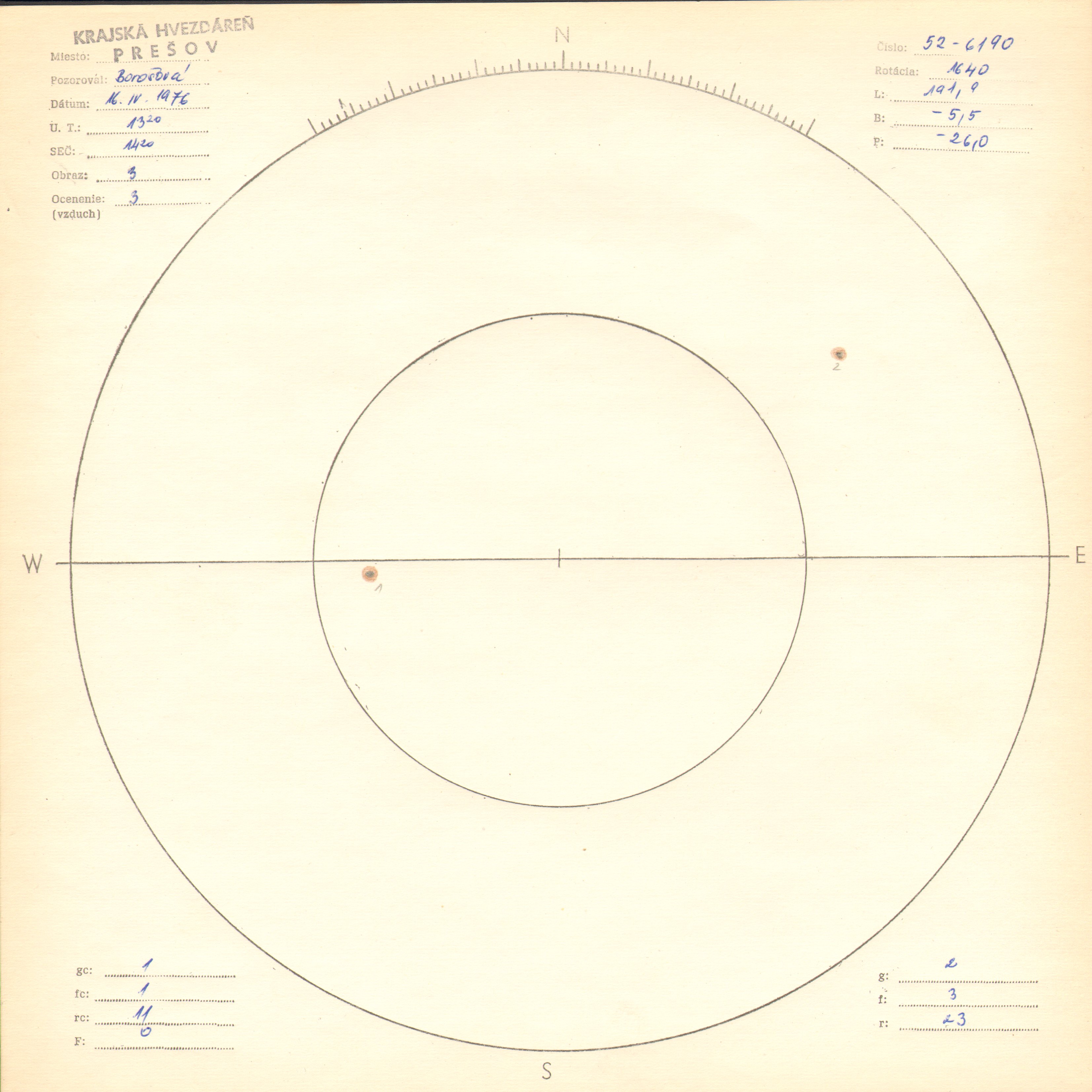 Obrázok zákresu Slnka na deň 16.04.1976