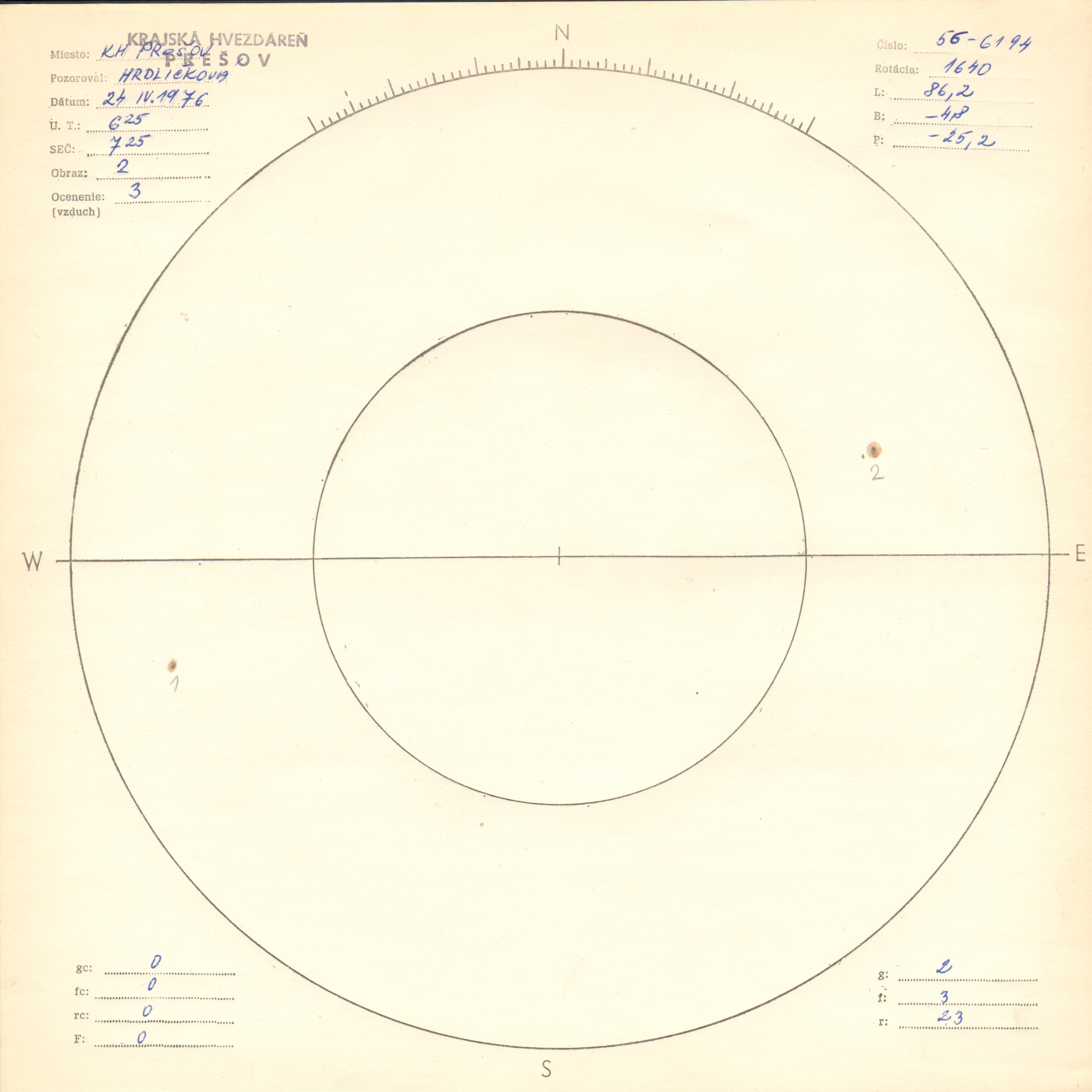 Obrázok zákresu Slnka na deň 24.04.1976