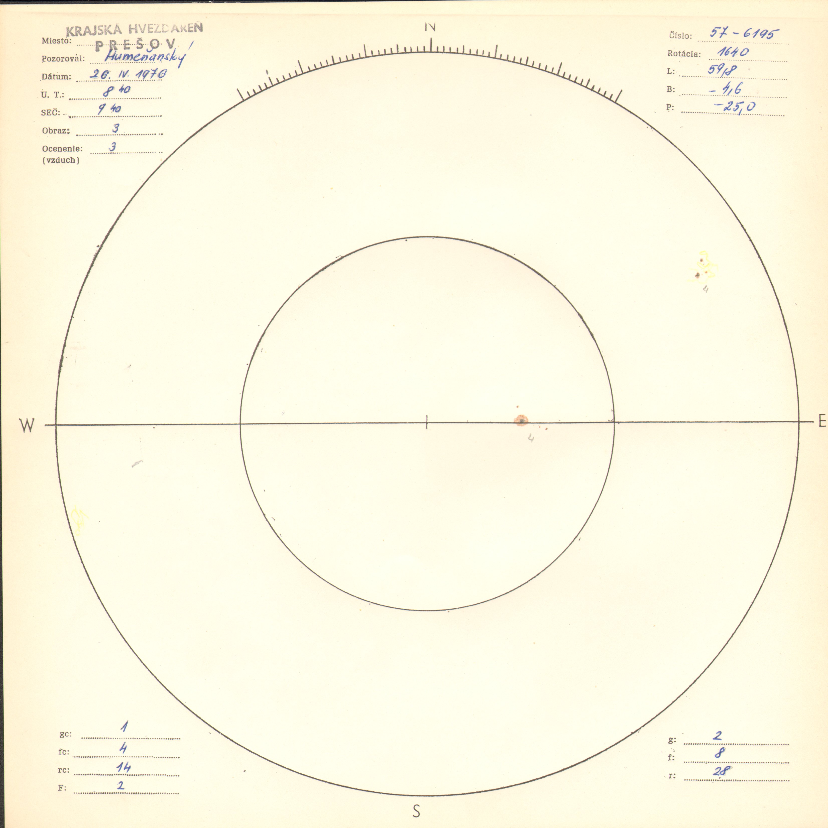 Obrázok zákresu Slnka na deň 26.04.1976