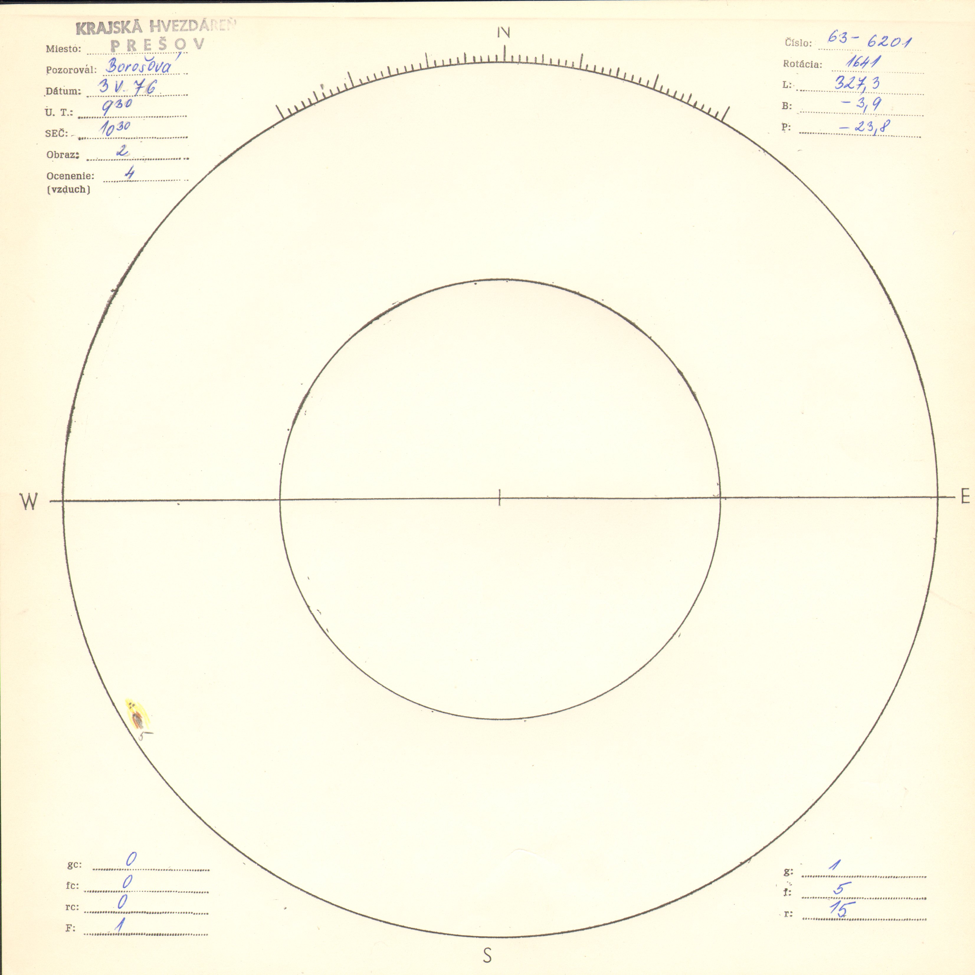 Obrázok zákresu Slnka na deň 03.05.1976