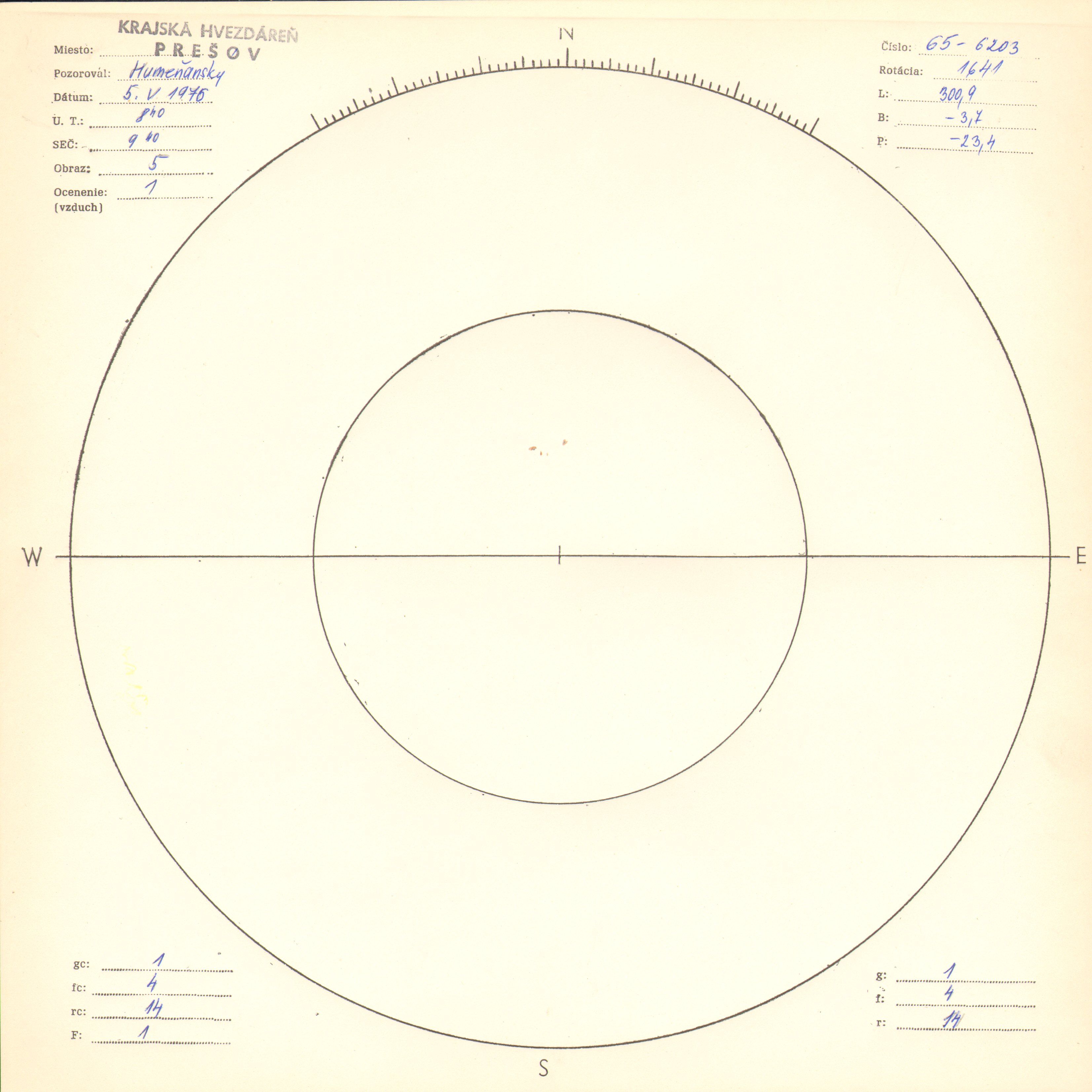 Obrázok zákresu Slnka na deň 05.05.1976