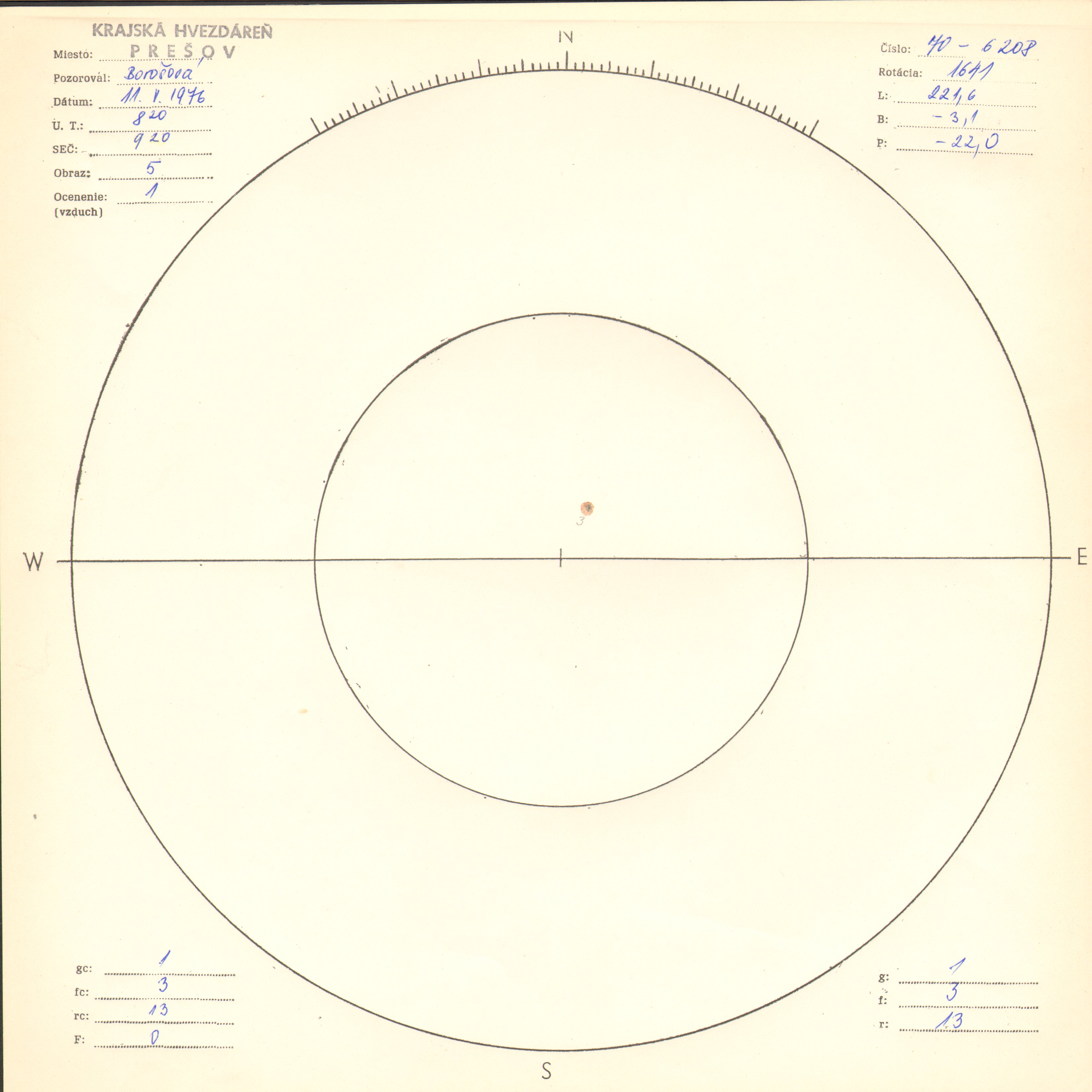 Obrázok zákresu Slnka na deň 11.05.1976