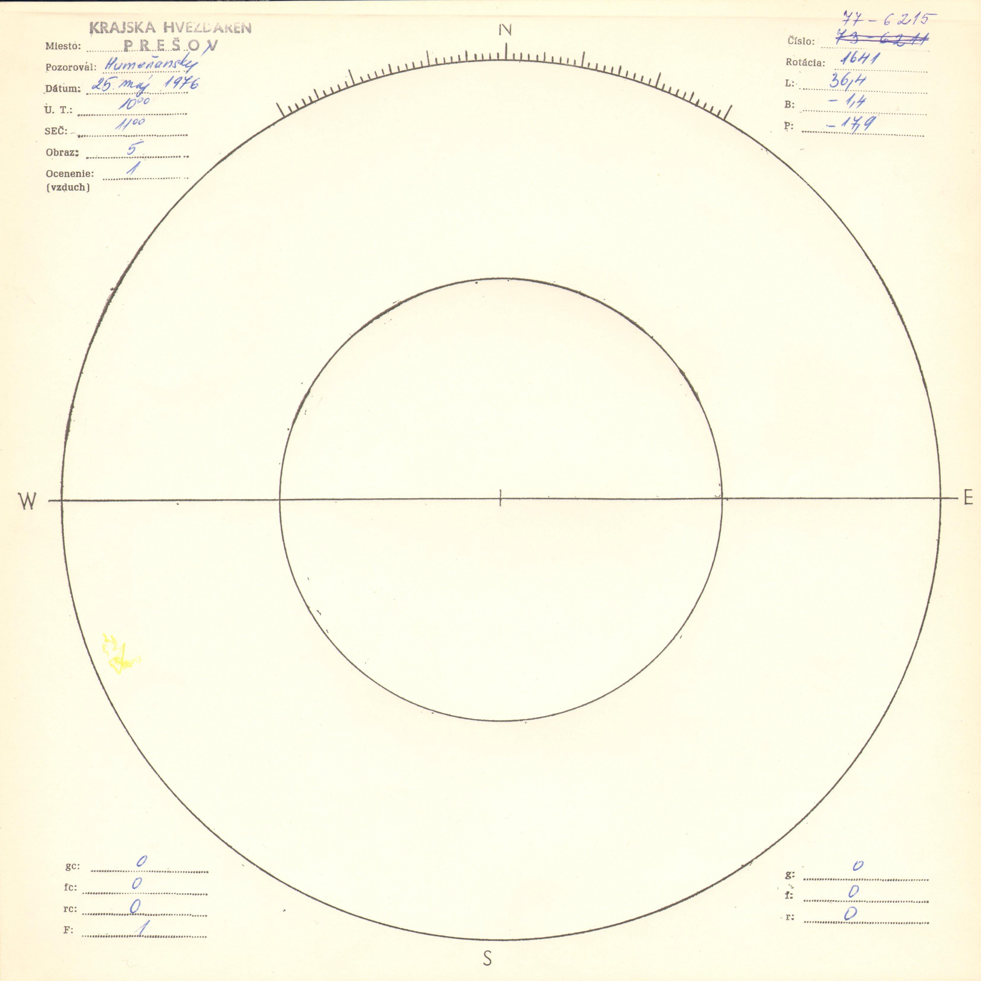 Obrázok zákresu Slnka na deň 25.05.1976